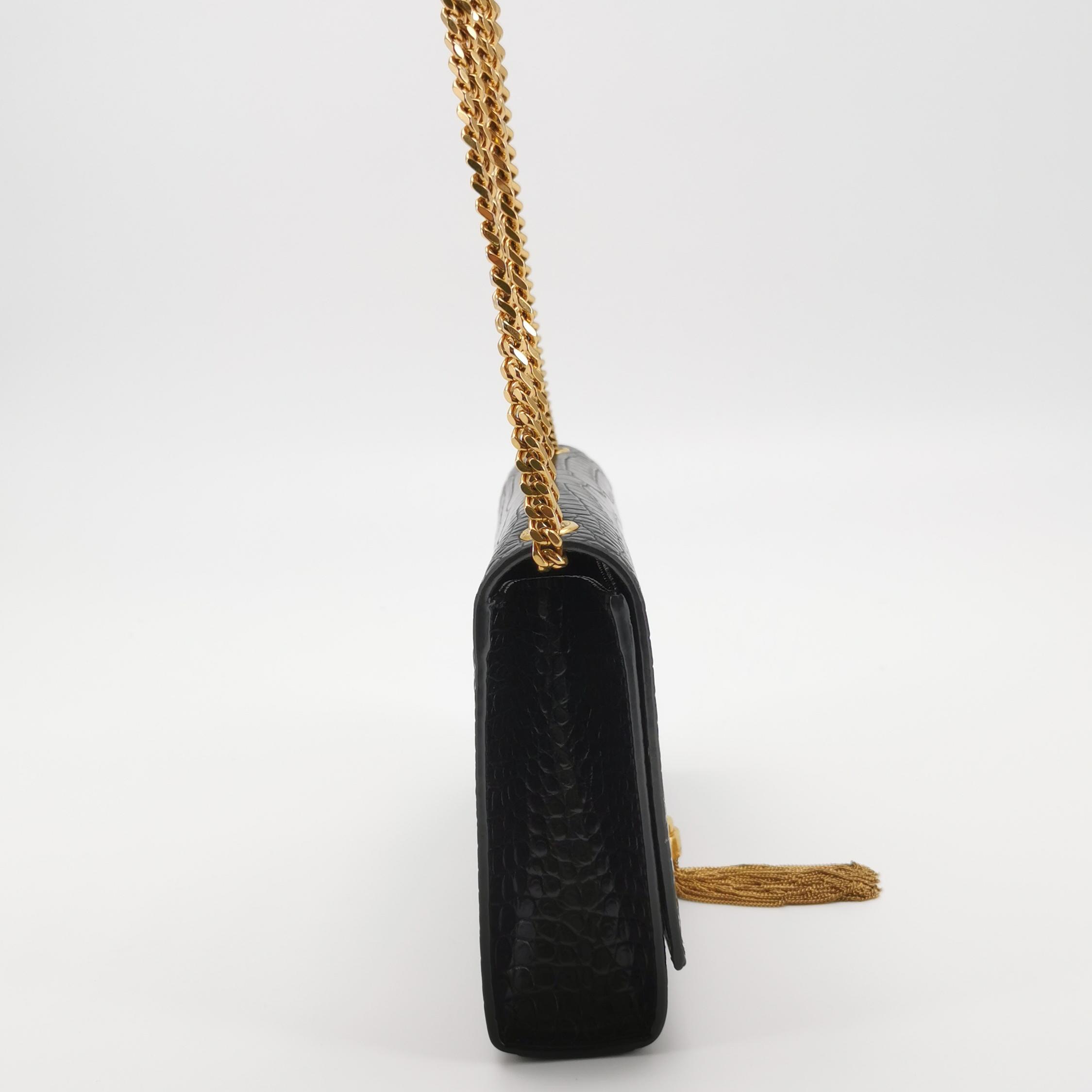 Saint Laurent(YSL) Classic Monogram Tassel Crossbody Bag Crocodile Embossed Leather Medium