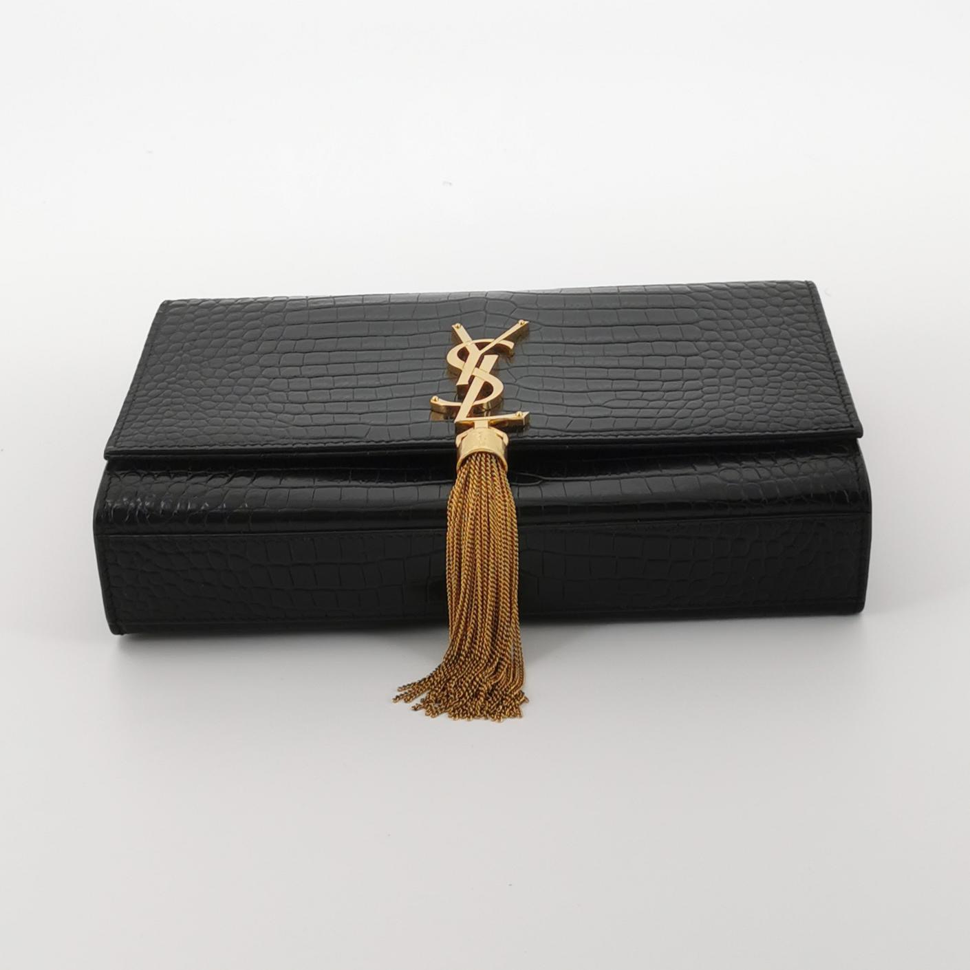 Saint Laurent(YSL) Classic Monogram Tassel Crossbody Bag Crocodile Embossed Leather Medium