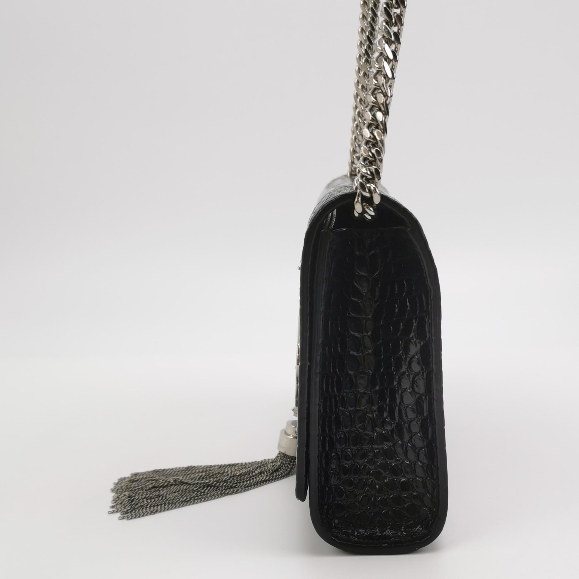 Saint Laurent(YSL) Classic Monogram Tassel Crossbody Bag Crocodile Embossed Leather Small