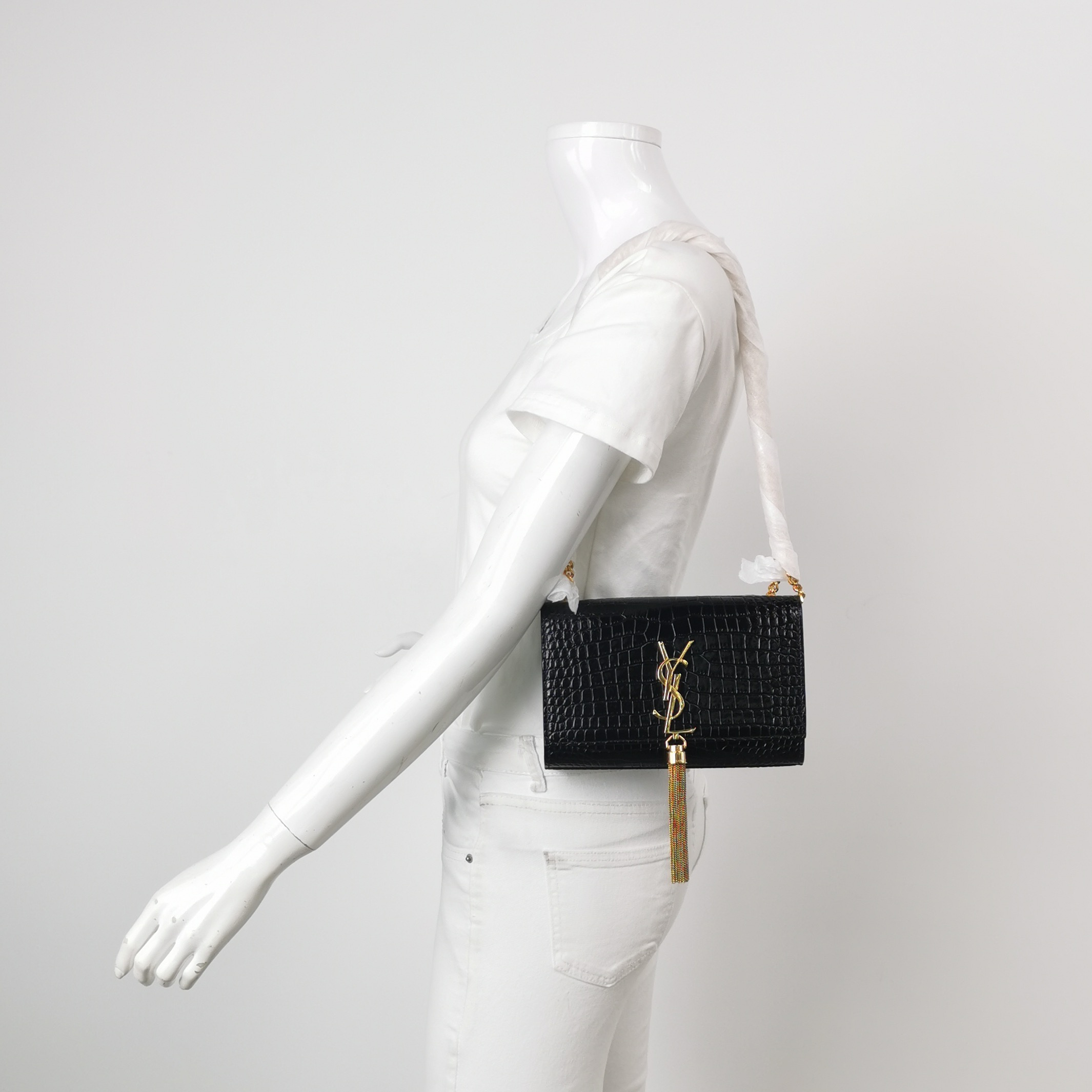 Saint Laurent(YSL) Classic Monogram Tassel Crossbody Bag Crocodile Embossed Leather Small — alternate view