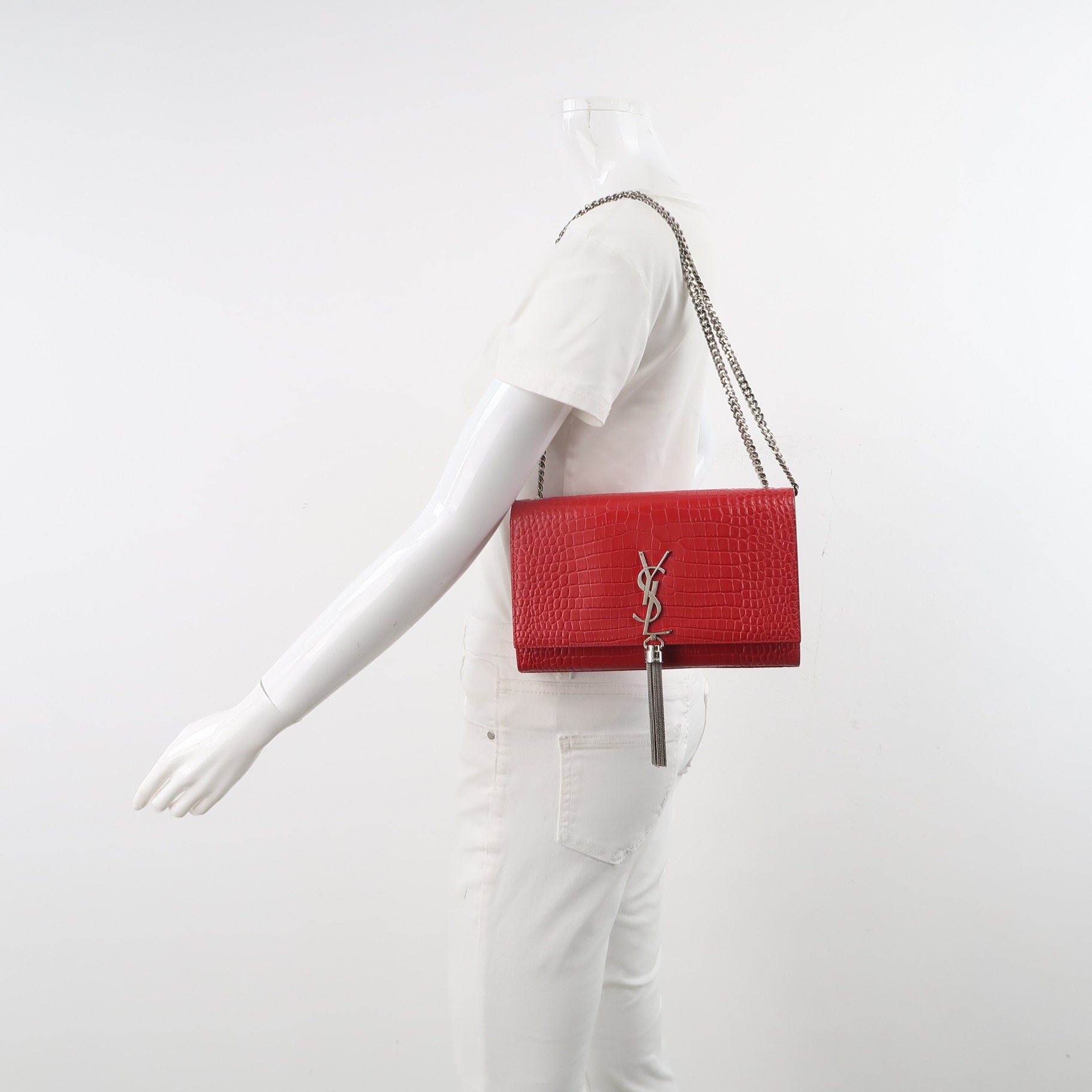 Saint Laurent(YSL) Classic Monogram Tassel Crossbody Bag Crocodile Embossed Leather Medium — alternate view