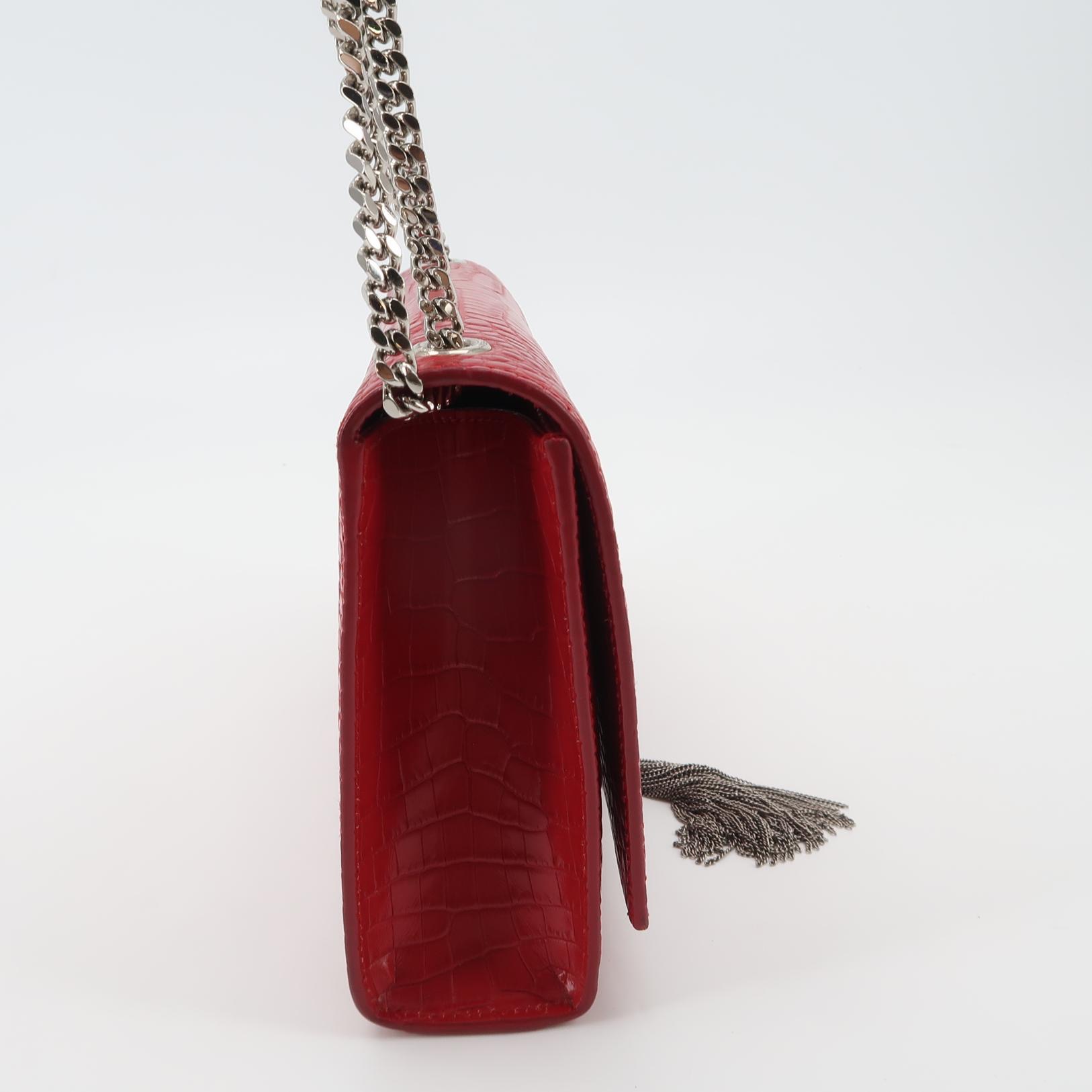 Saint Laurent(YSL) Classic Monogram Tassel Crossbody Bag Crocodile Embossed Leather Medium