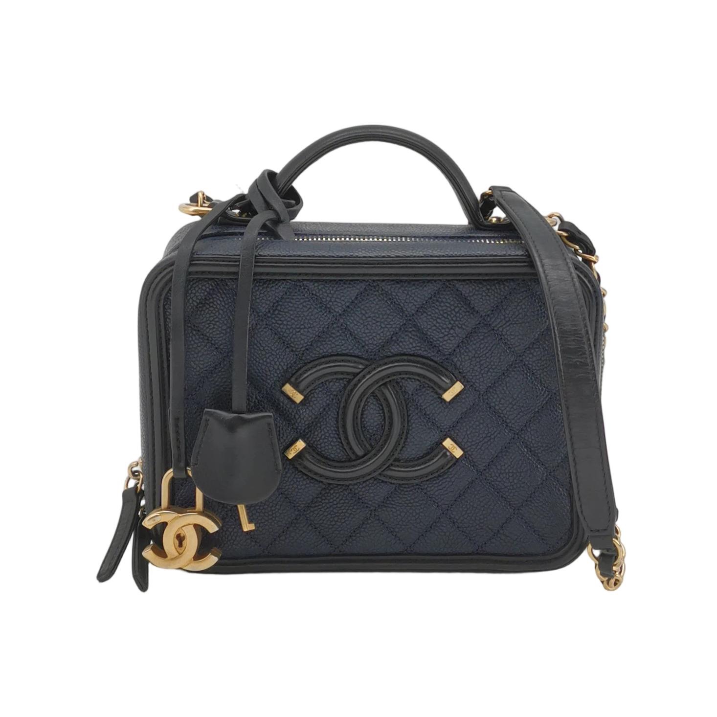 Chanel Filigree Vanity Case Quilted Caviar Medium