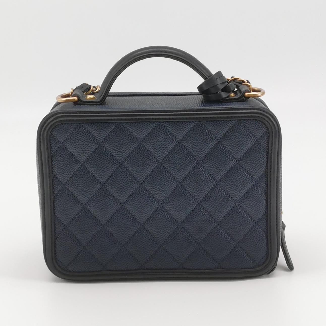 Chanel Filigree Vanity Case Quilted Caviar Medium