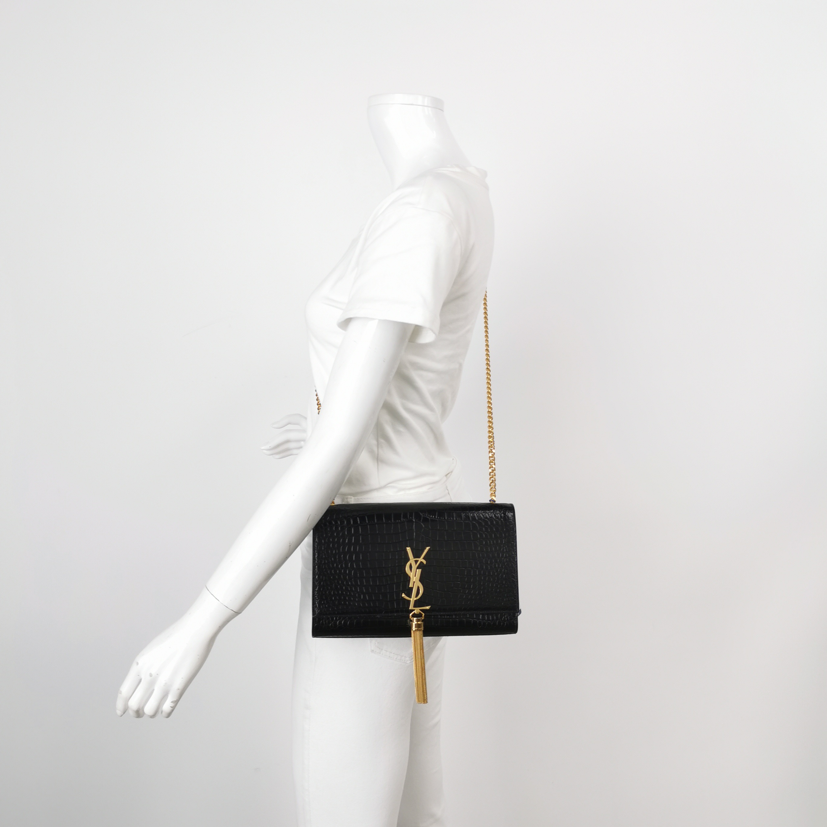 Saint Laurent Kate Tassel Crossbody Bag Crocodile Embossed Leather Medium — alternate view