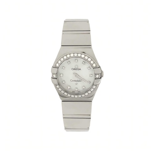 Omega Constellation Quartz Watch Stainless Steel with Diamond Bezel and Markers and Mother of Pearl 24