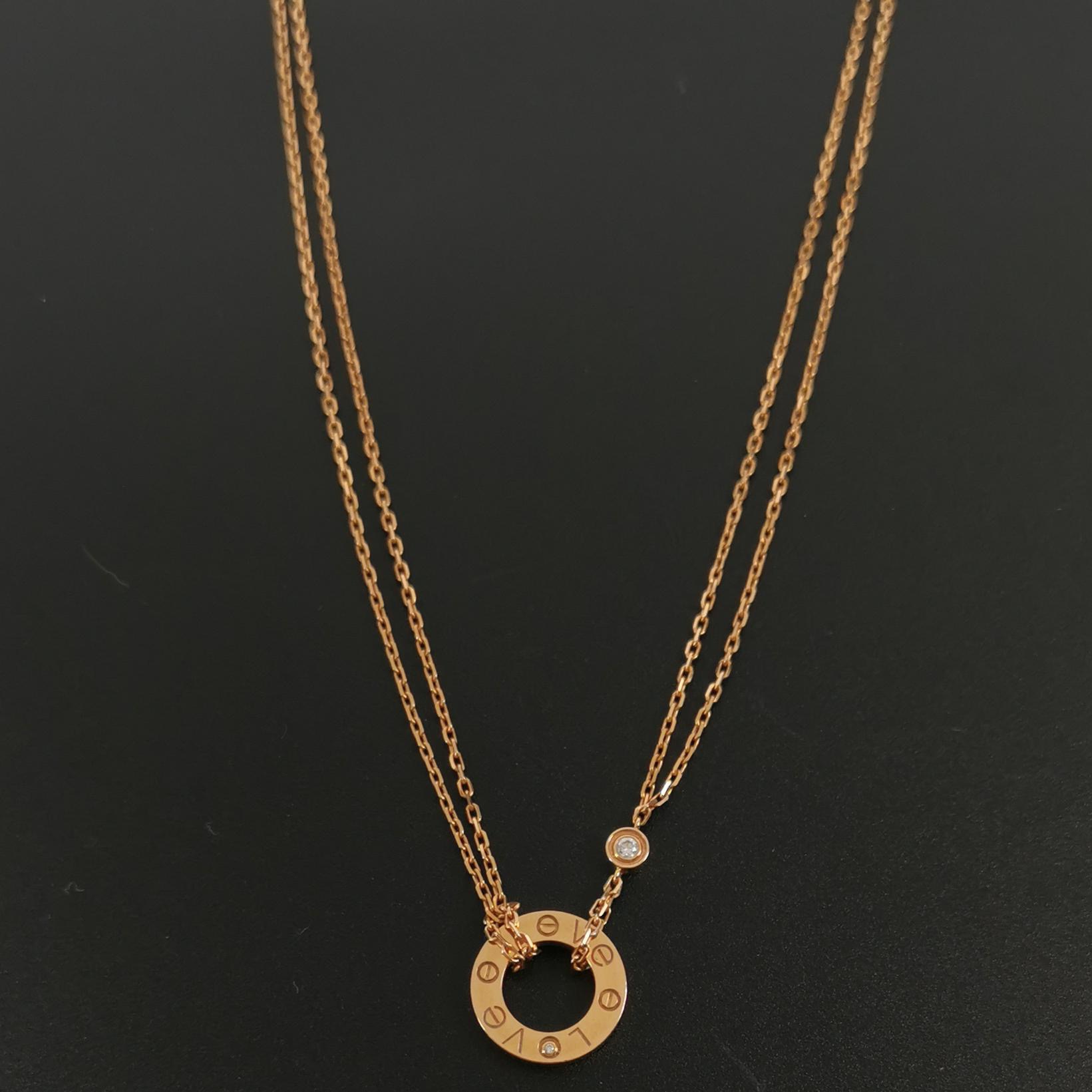 Cartier 2 Diamonds Love Pendant Necklace 18K Rose Gold and Diamonds — photo 5 of 7