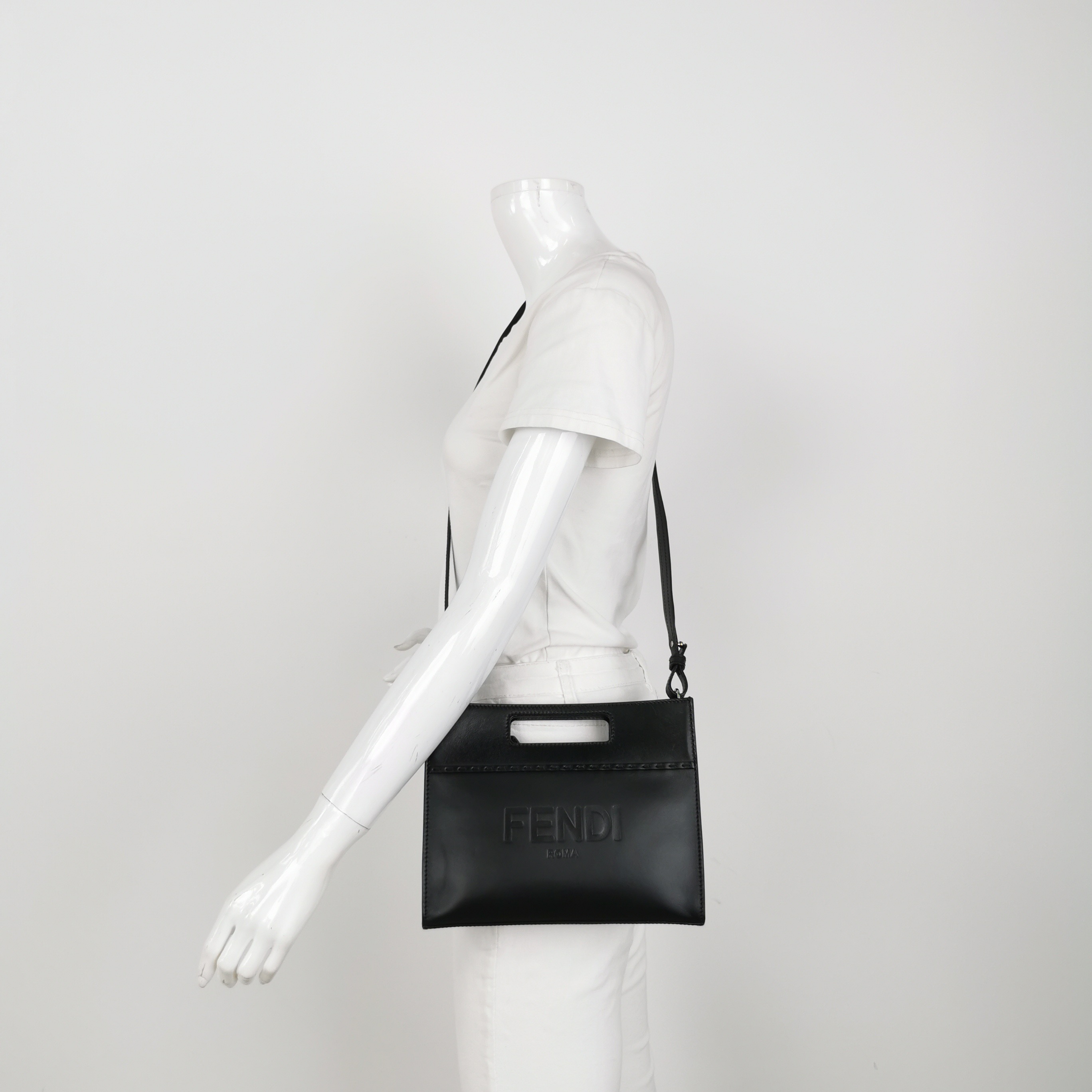 Fendi Logo Cut-Out Handle Shopper Tote Embossed Leather Mini — alternate view