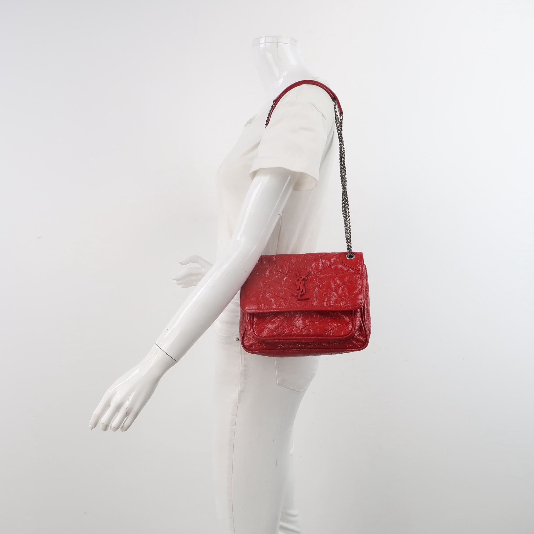 Saint Laurent Niki Chain Flap Bag Matelasse Chevron Leather Baby — alternate view