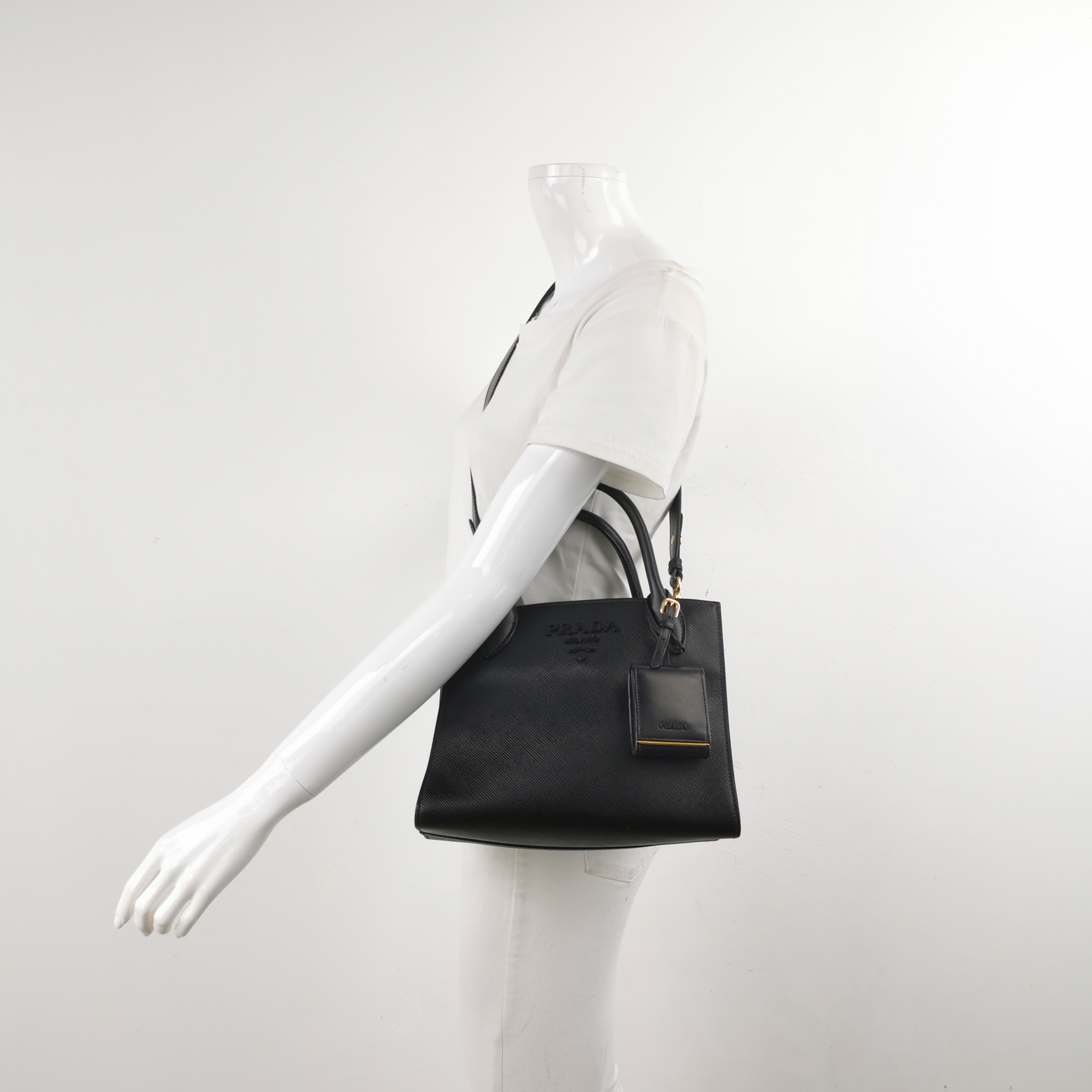 Prada Monochrome Tote Saffiano with City Calf Small — alternate view