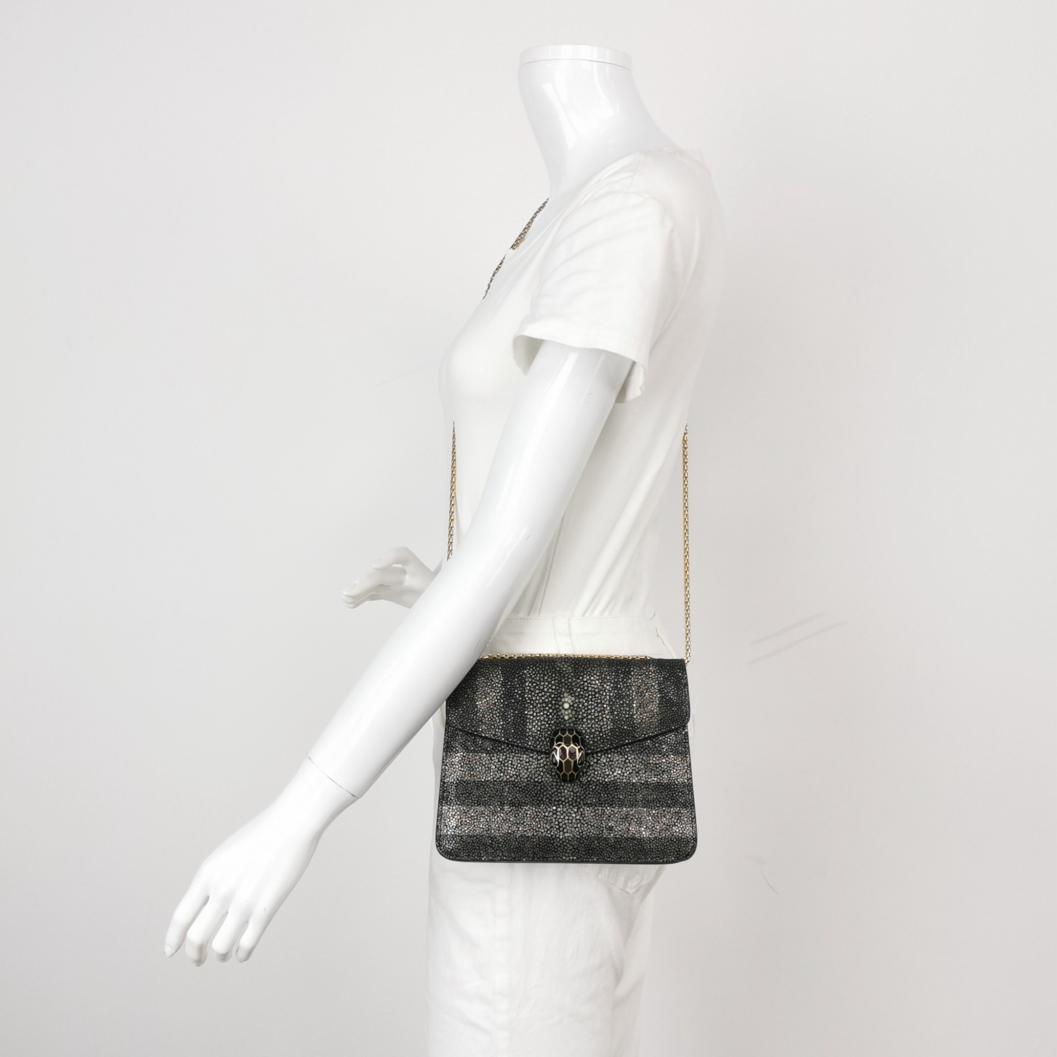 Bvlgari Serpenti Forever Square Shoulder Bag Leather and Stingray Small — alternate view