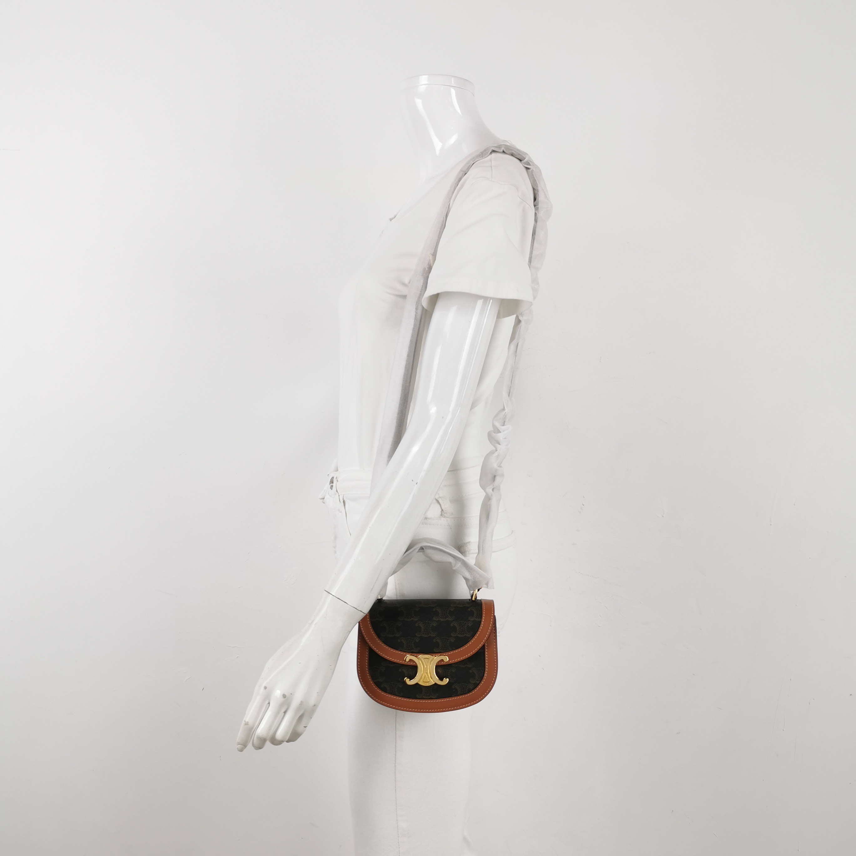 Celine Triomphe Besace Clea Top Handle Flap Bag Triomphe Coated Canvas Mini — photo 3 of 15