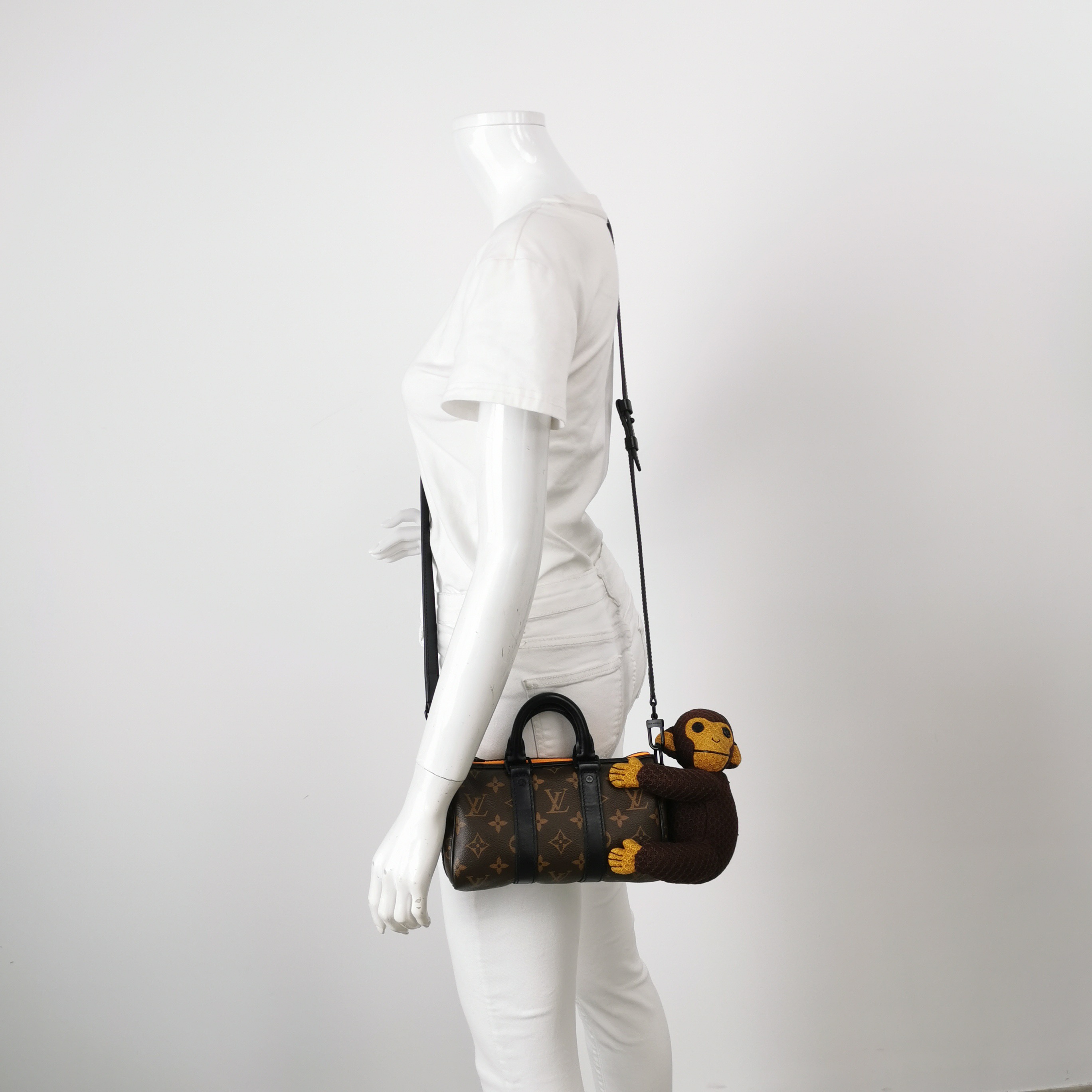 Louis Vuitton(LV) Keepall Bandouliere Bag Monogram Canvas with LV Friends Plush Monkey XS — alternate view
