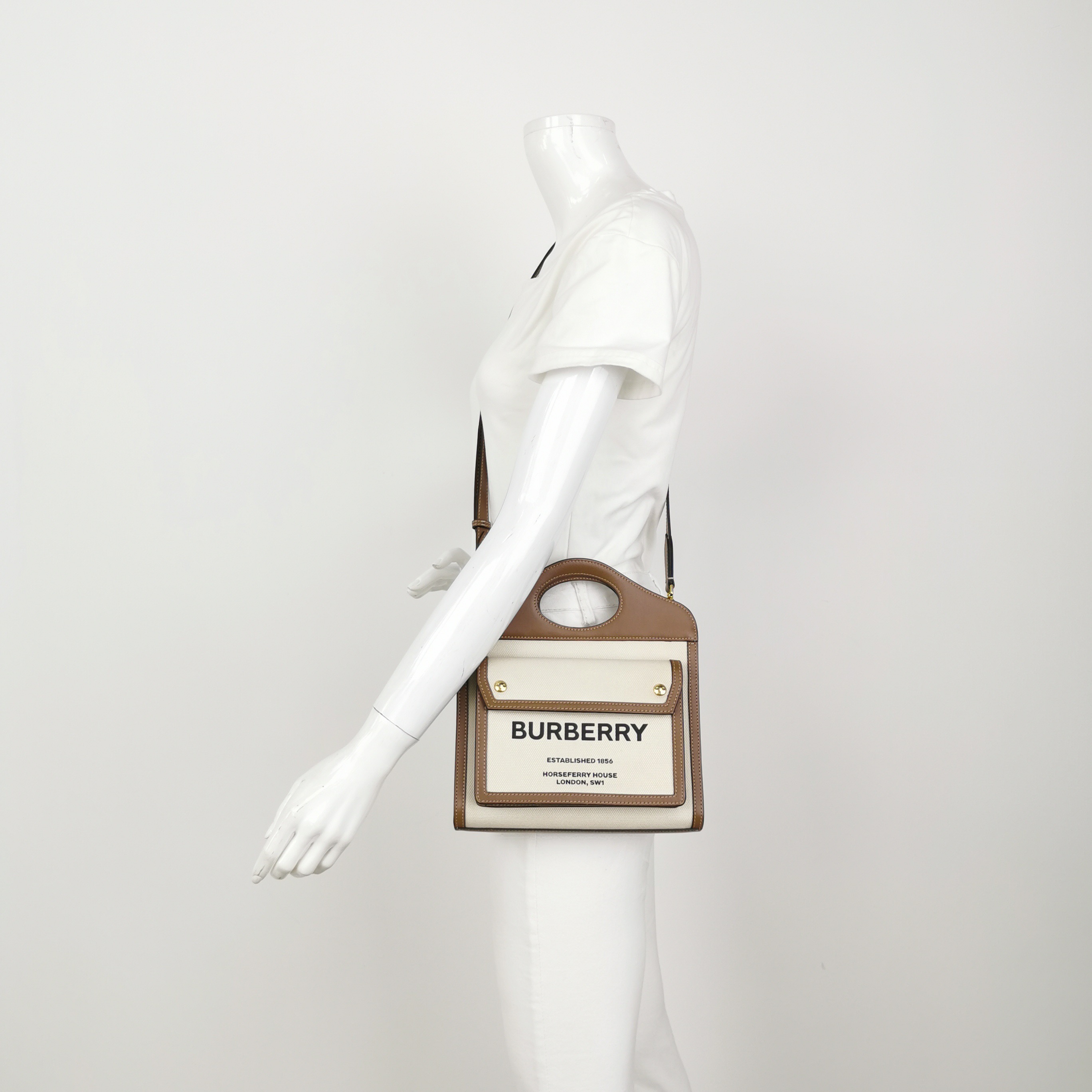 Burberry Logo Pocket Tote Canvas with Leather Mini — alternate view