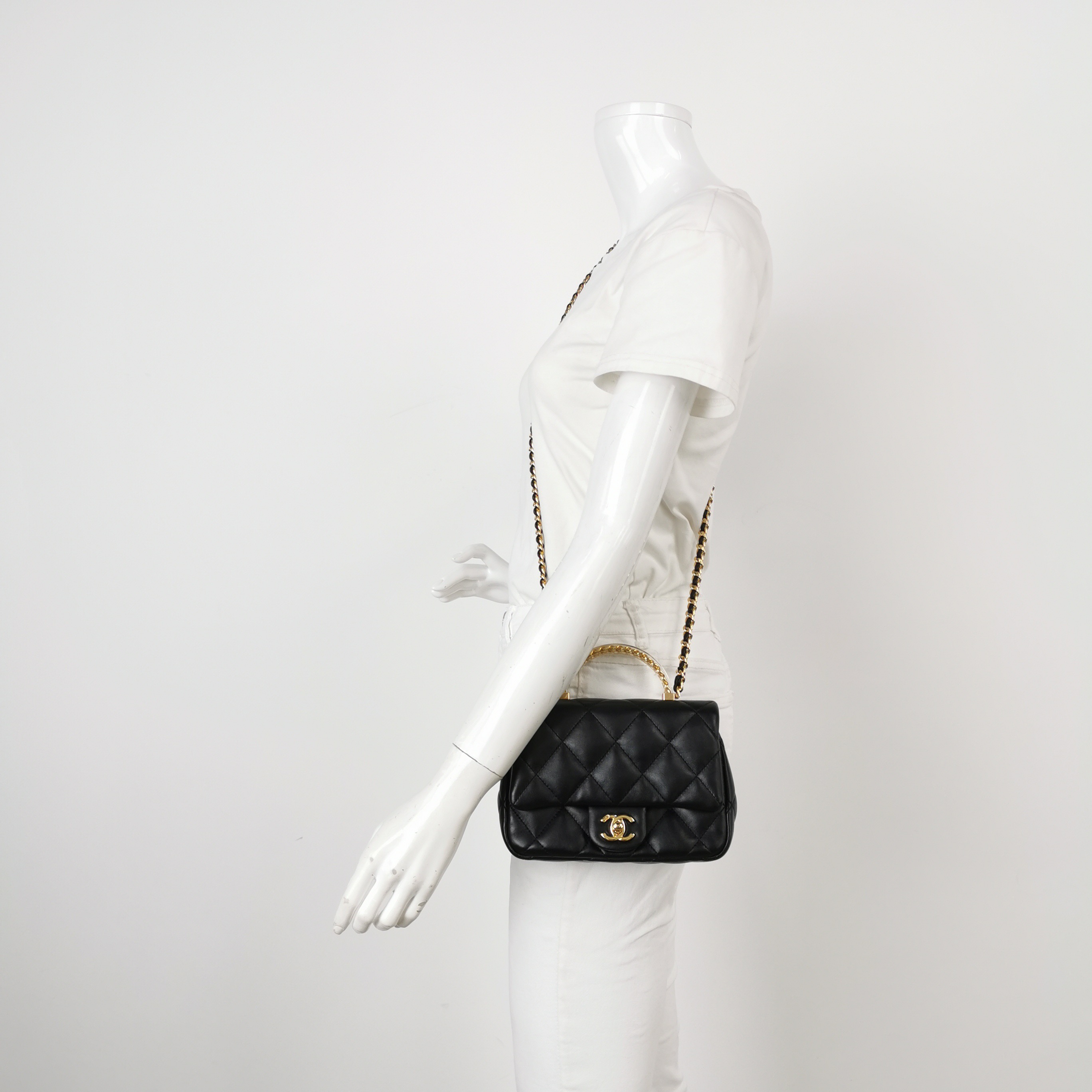 Chanel CF Handle Black Lambskin Crossbody Bag Mini — alternate view