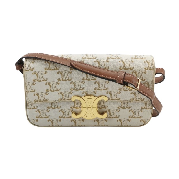 Celine Triomphe Chain Shoulder Bag Triomphe Coated Canvas Small — pre-owned, Vierlot