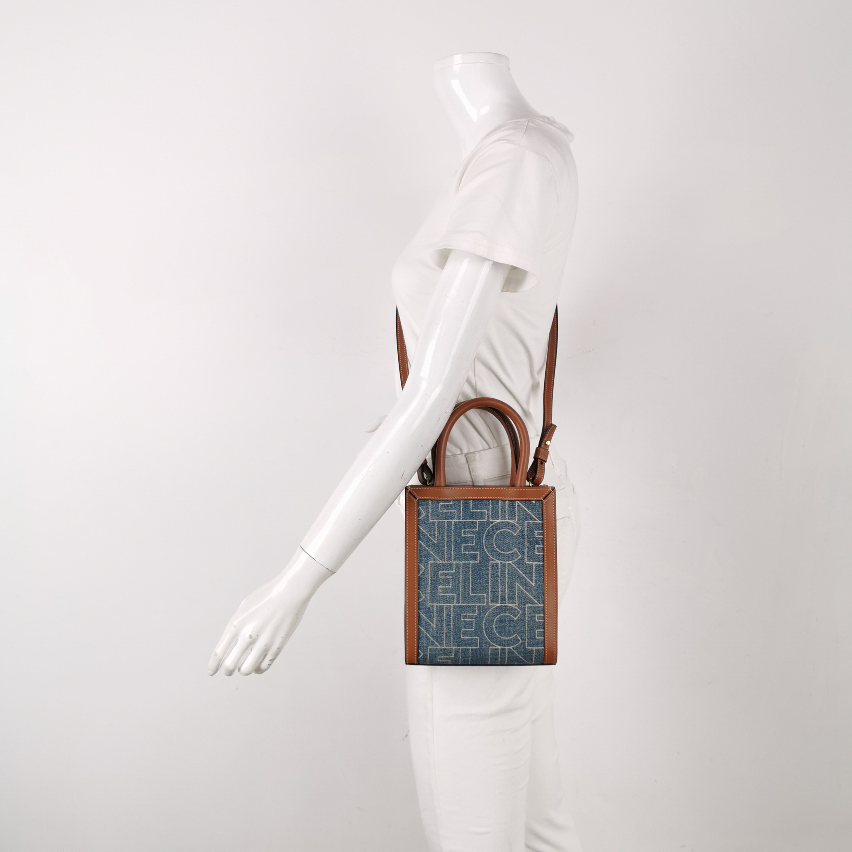 Celine Vertical Cabas Tote Printed Denim with Leather Mini — alternate view