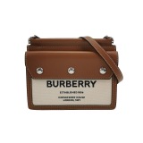 Burberry Logo Title Pocket Crossbody Bag Canvas and Leather Mini — thumbnail 1