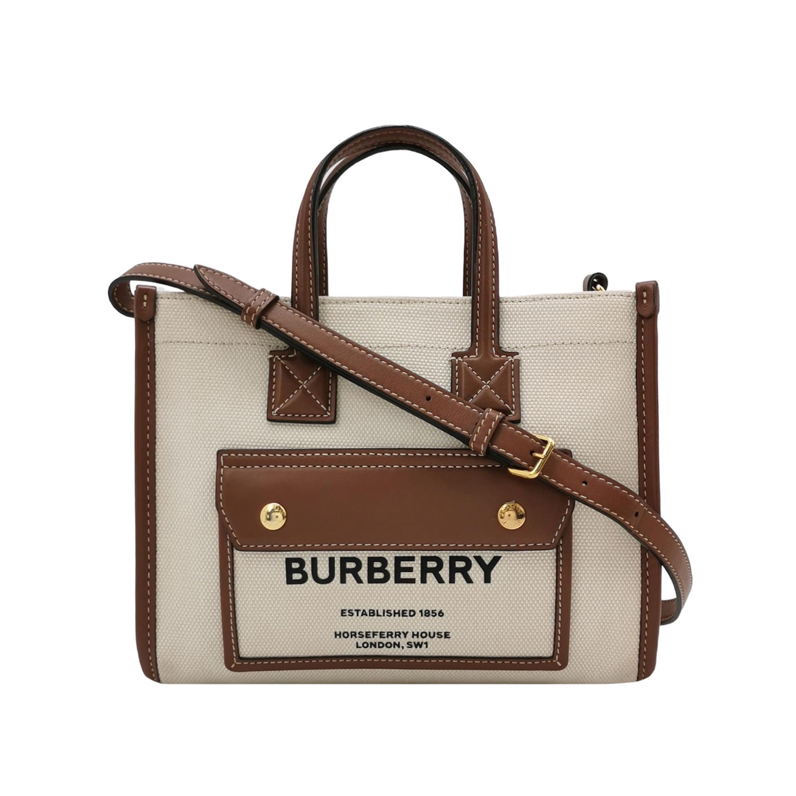 Burberry Freya Shopping Tote Canvas with Leather Mini — photo 1 of 16
