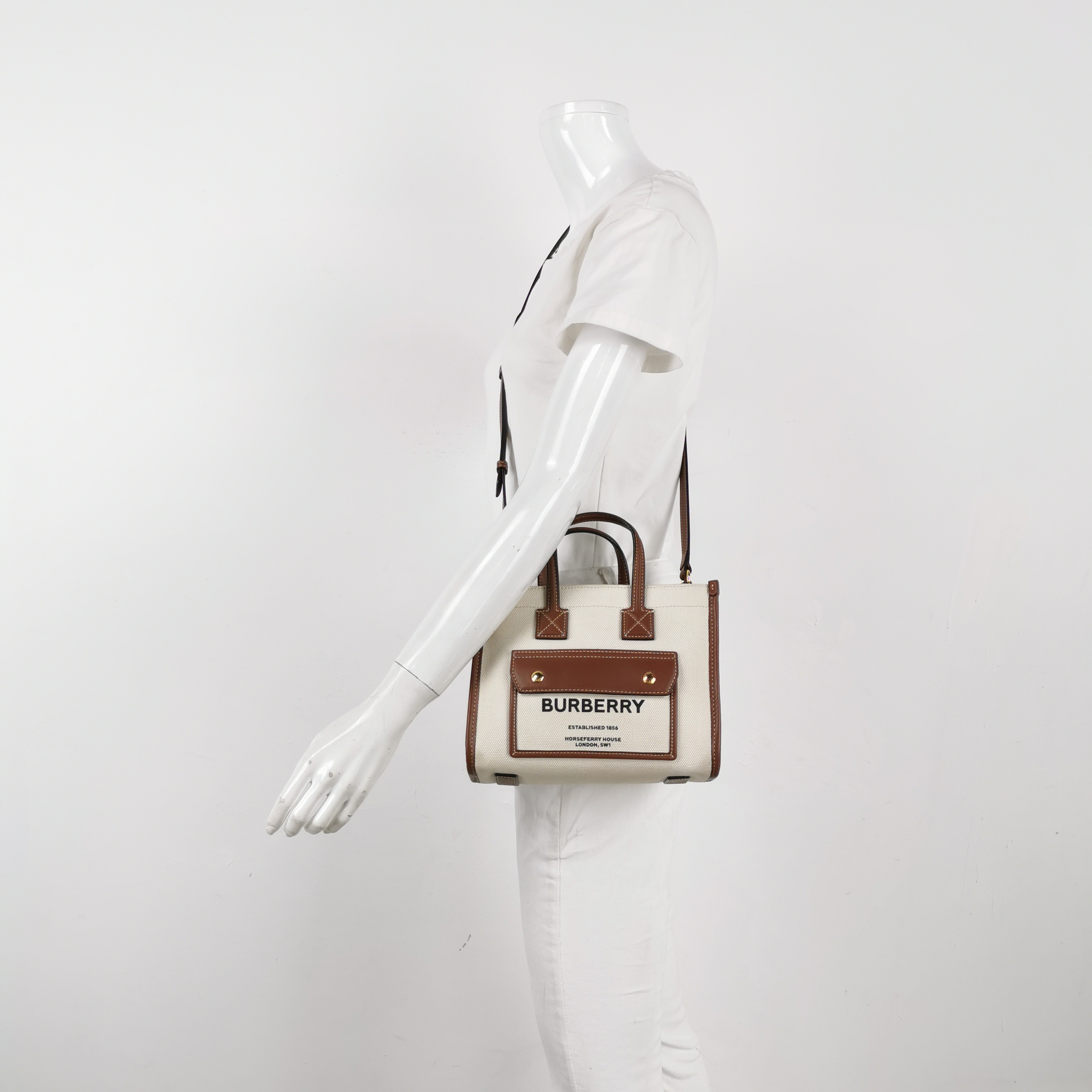 Burberry Freya Shopping Tote Canvas with Leather Mini — alternate view