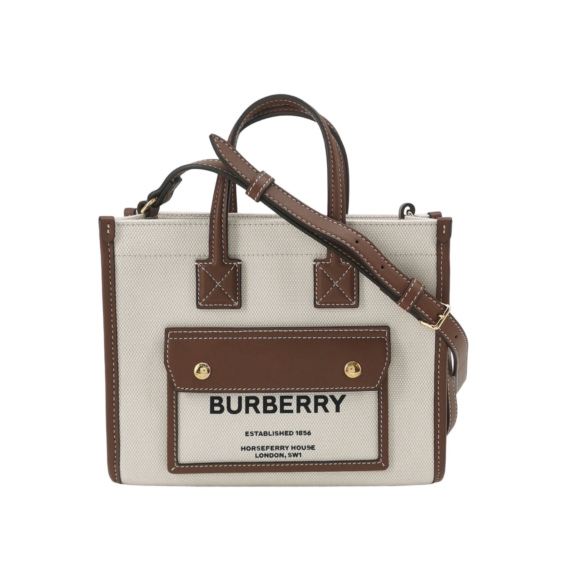 Burberry Freya Shopping Tote Canvas with Leather Mini — photo 1 of 14