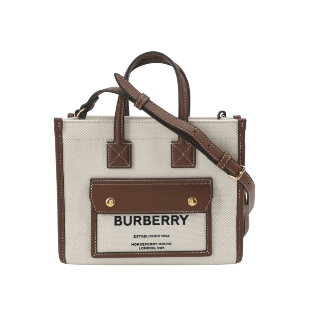 Burberry Freya Shopping Tote Canvas with Leather Mini — pre-owned, Vierlot