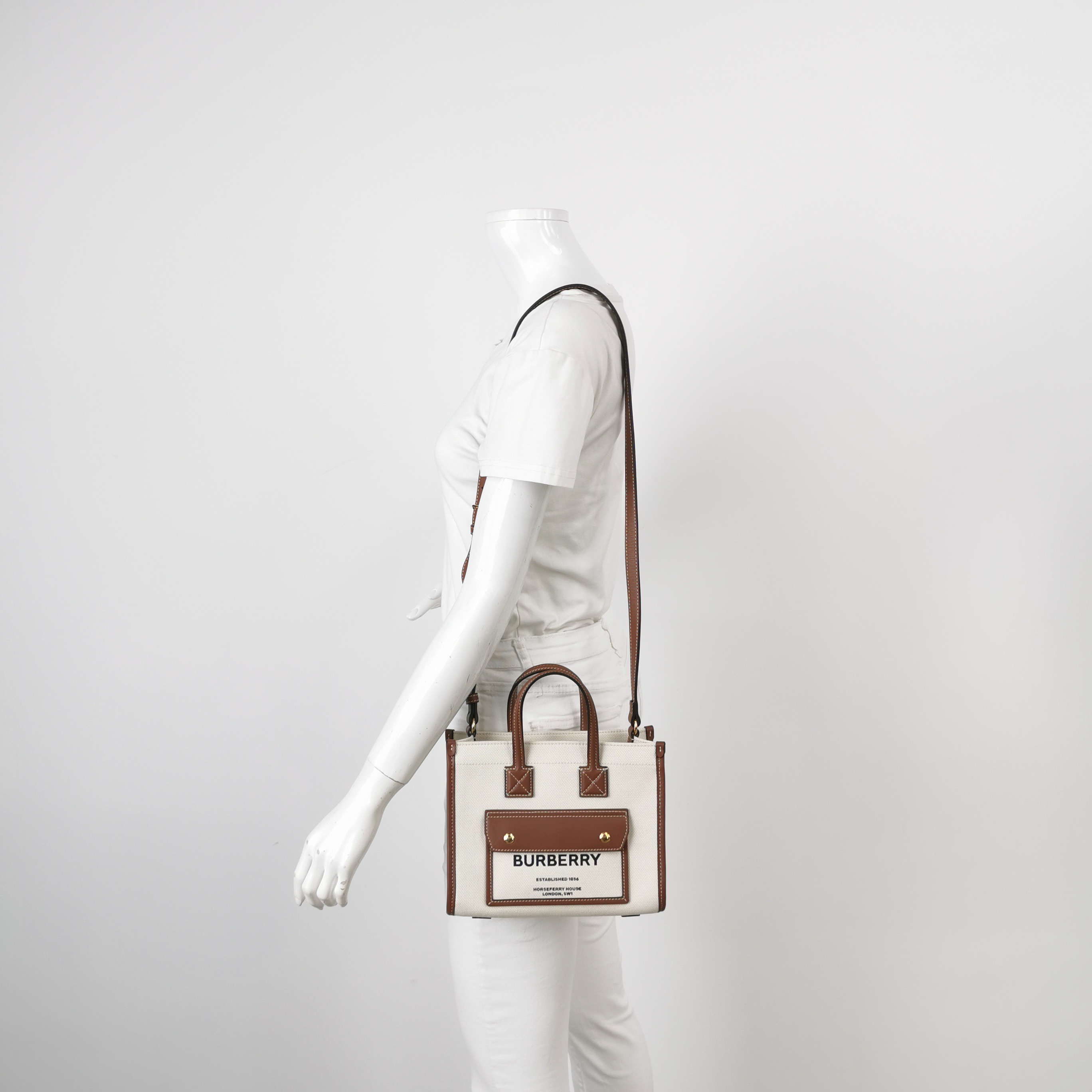 Burberry Freya Shopping Tote Canvas with Leather Mini — alternate view