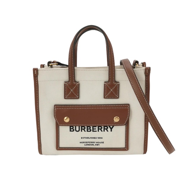 Burberry Freya Shopping Tote Canvas with Leather Mini — pre-owned, Vierlot