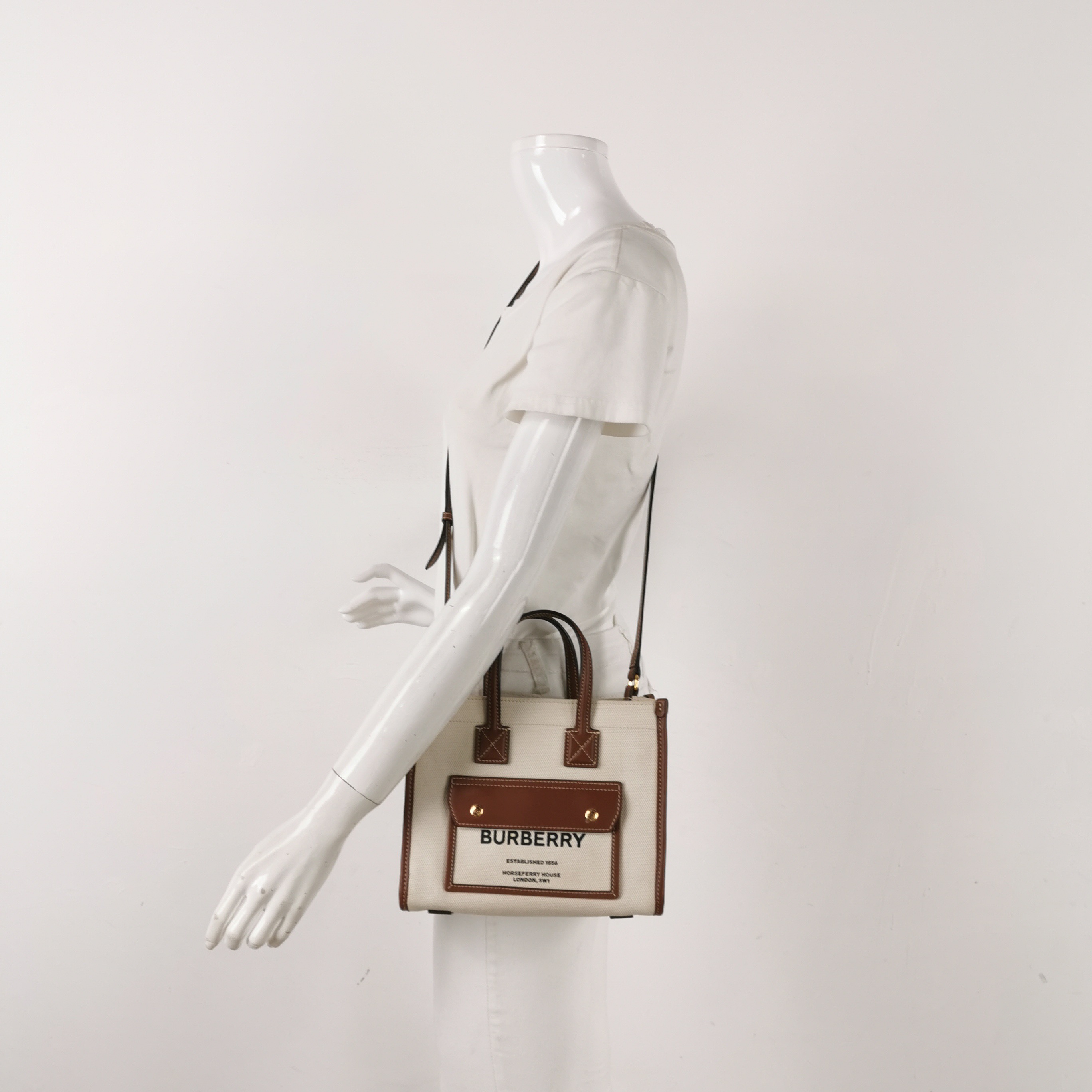 Burberry Freya Shopping Tote Canvas with Leather Mini — alternate view