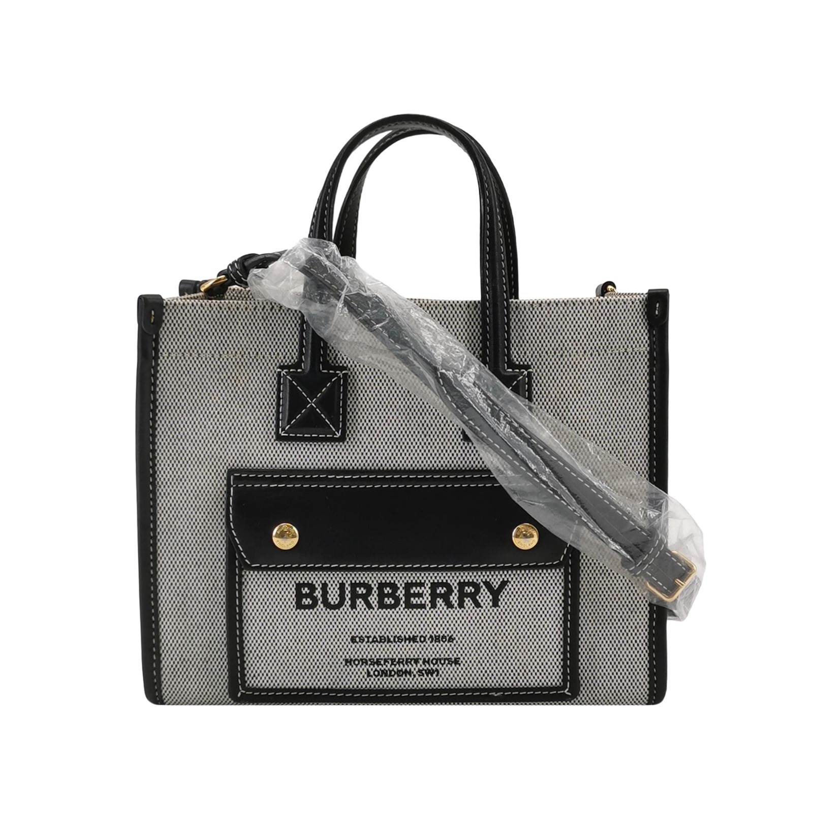Burberry Freya Shopping Tote Canvas with Leather Mini — photo 1 of 15