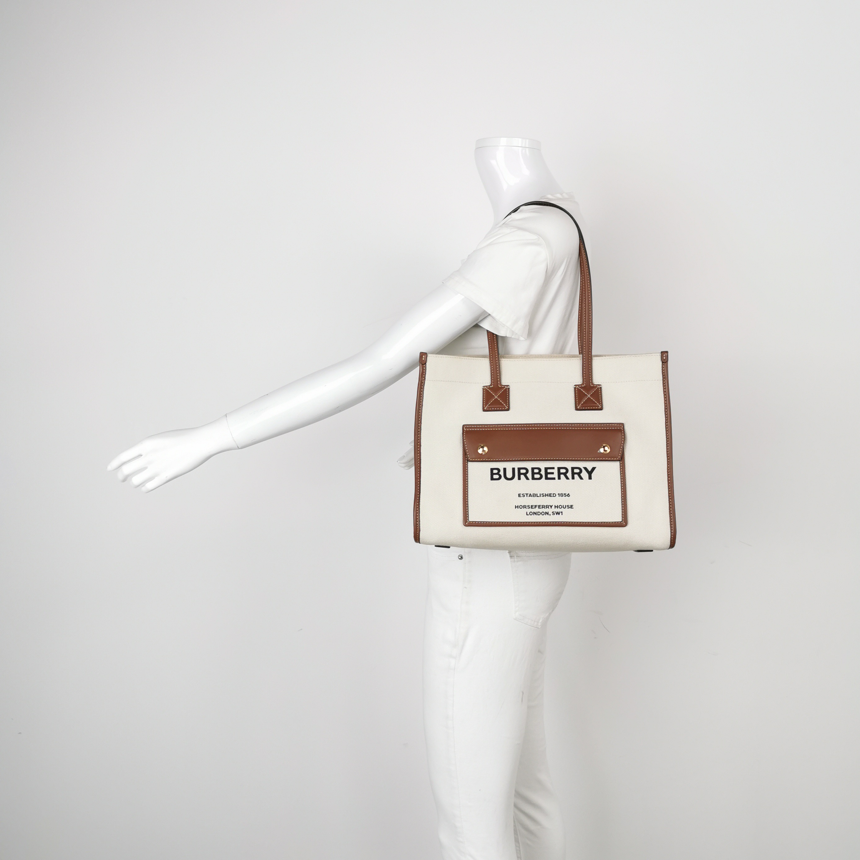 Burberry Freya Shopping Tote Canvas with Leather Small — alternate view