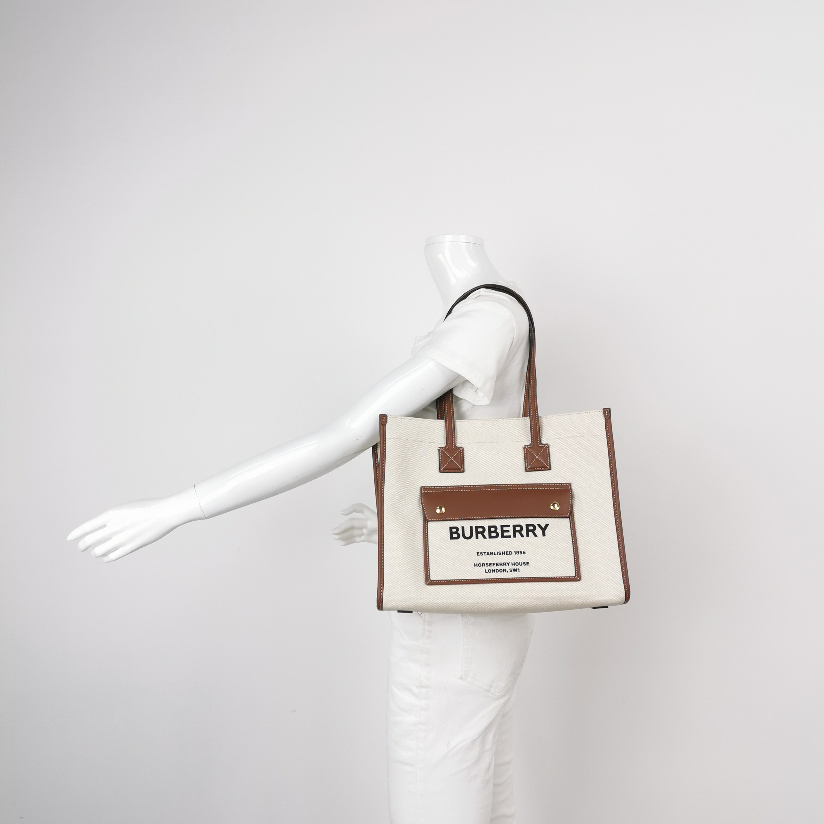 Burberry Freya Shopping Tote Canvas with Leather Small — alternate view