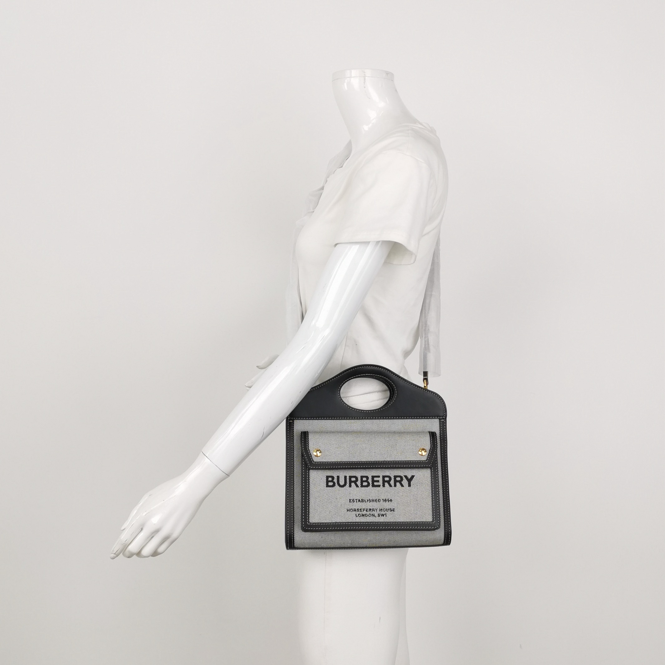 Burberry Logo Pocket Tote Canvas with Leather Mini — alternate view