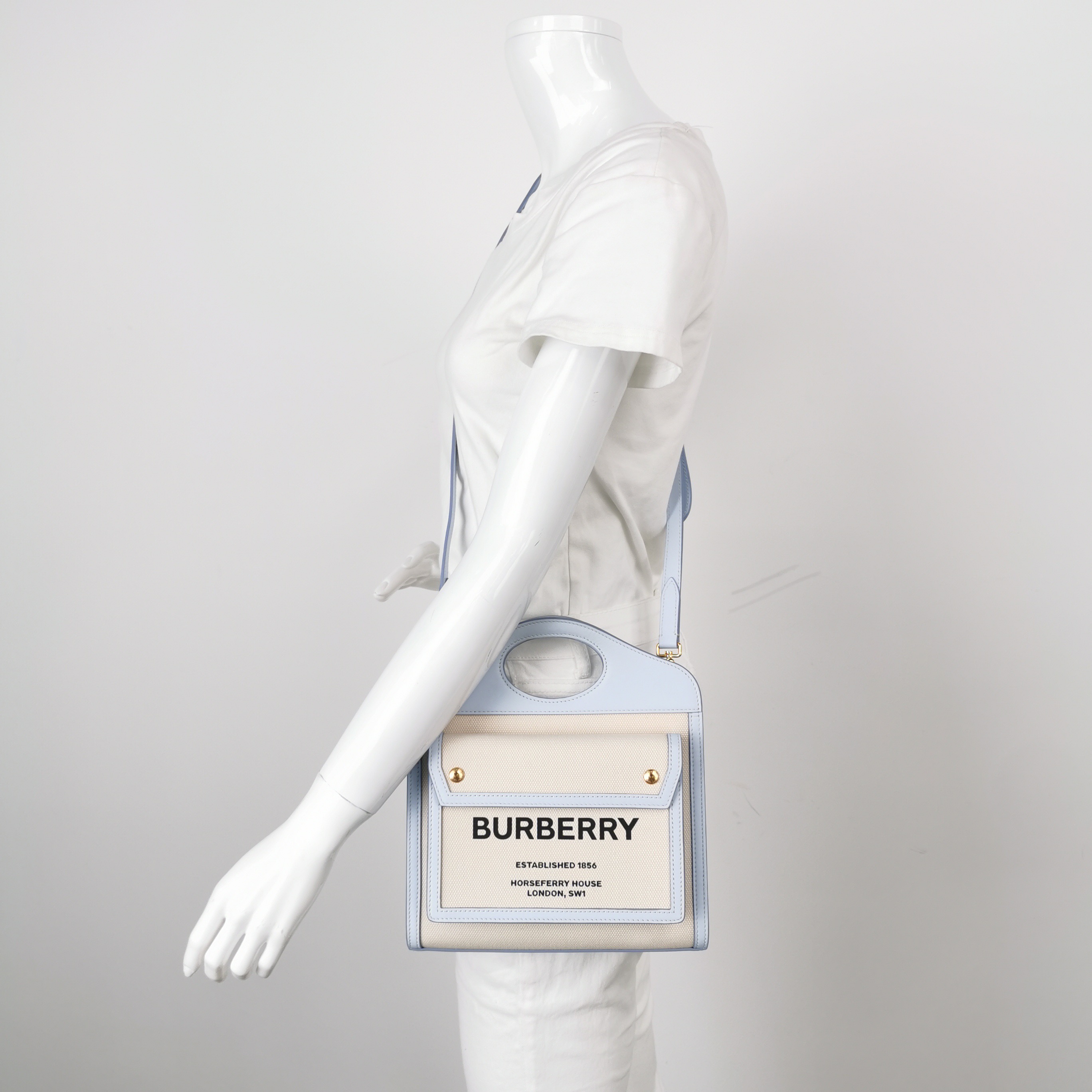 Burberry Logo Pocket Tote Canvas with Leather Mini — alternate view