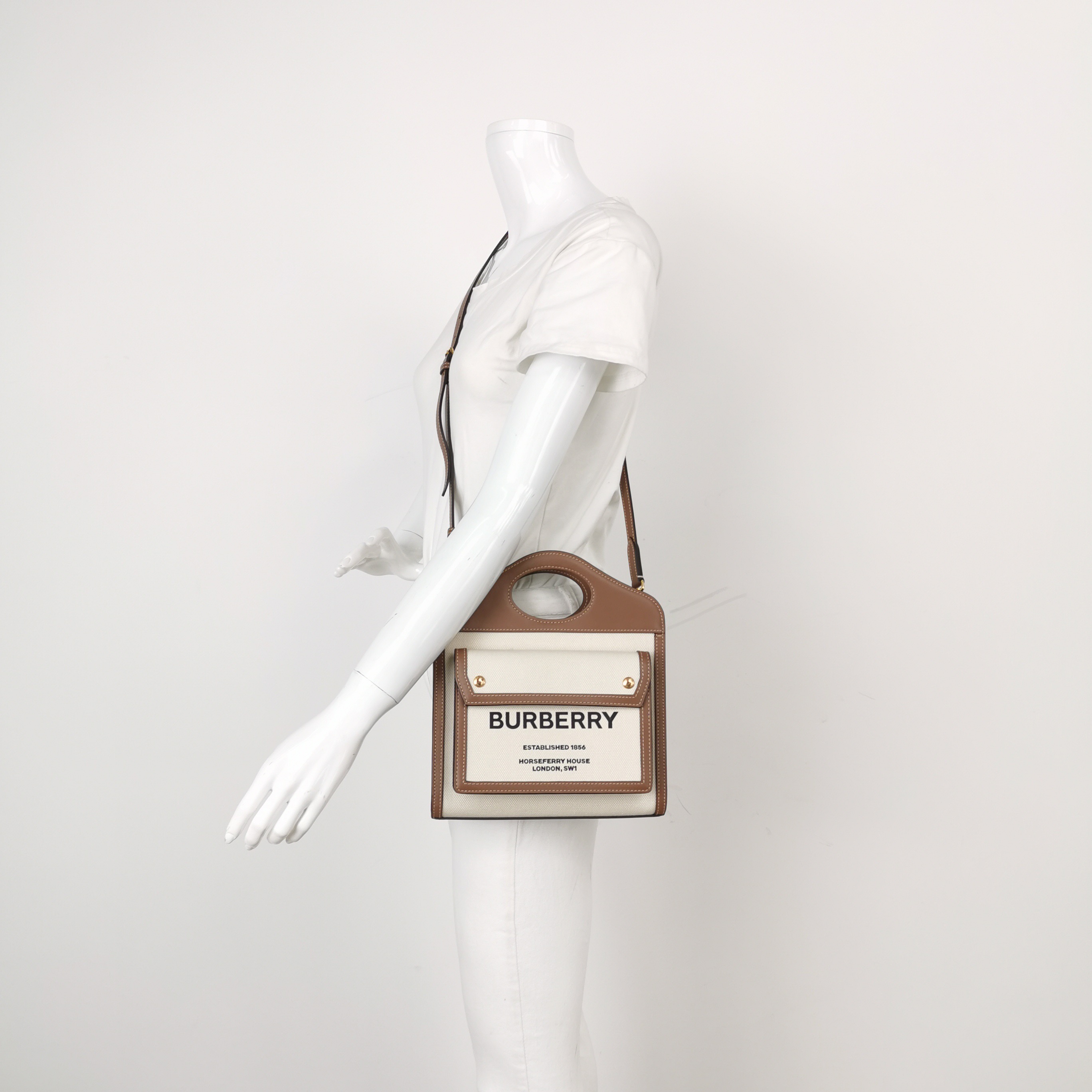 Burberry Logo Pocket Tote Canvas with Leather Mini — alternate view