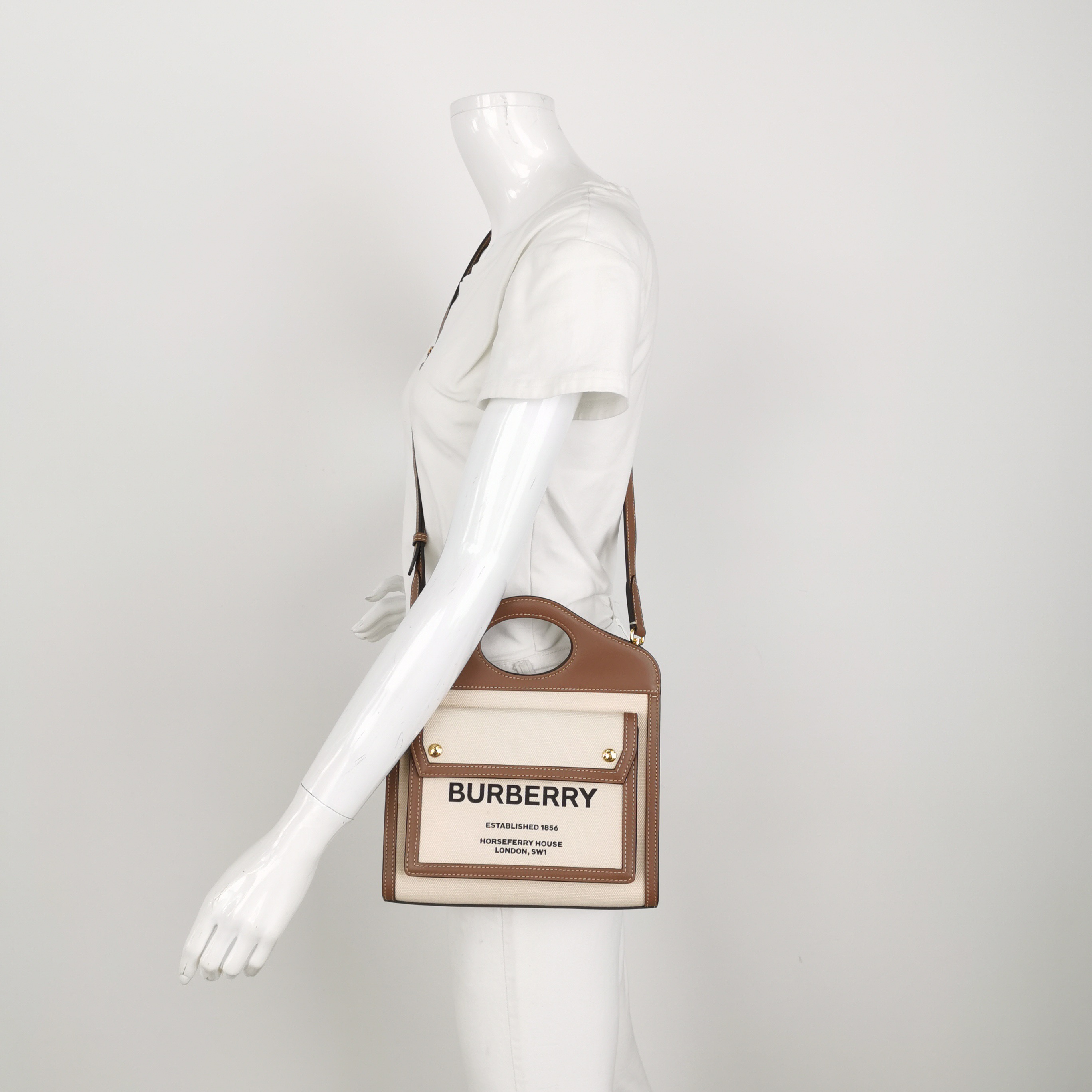 Burberry Logo Pocket Tote Canvas with Leather Mini — alternate view
