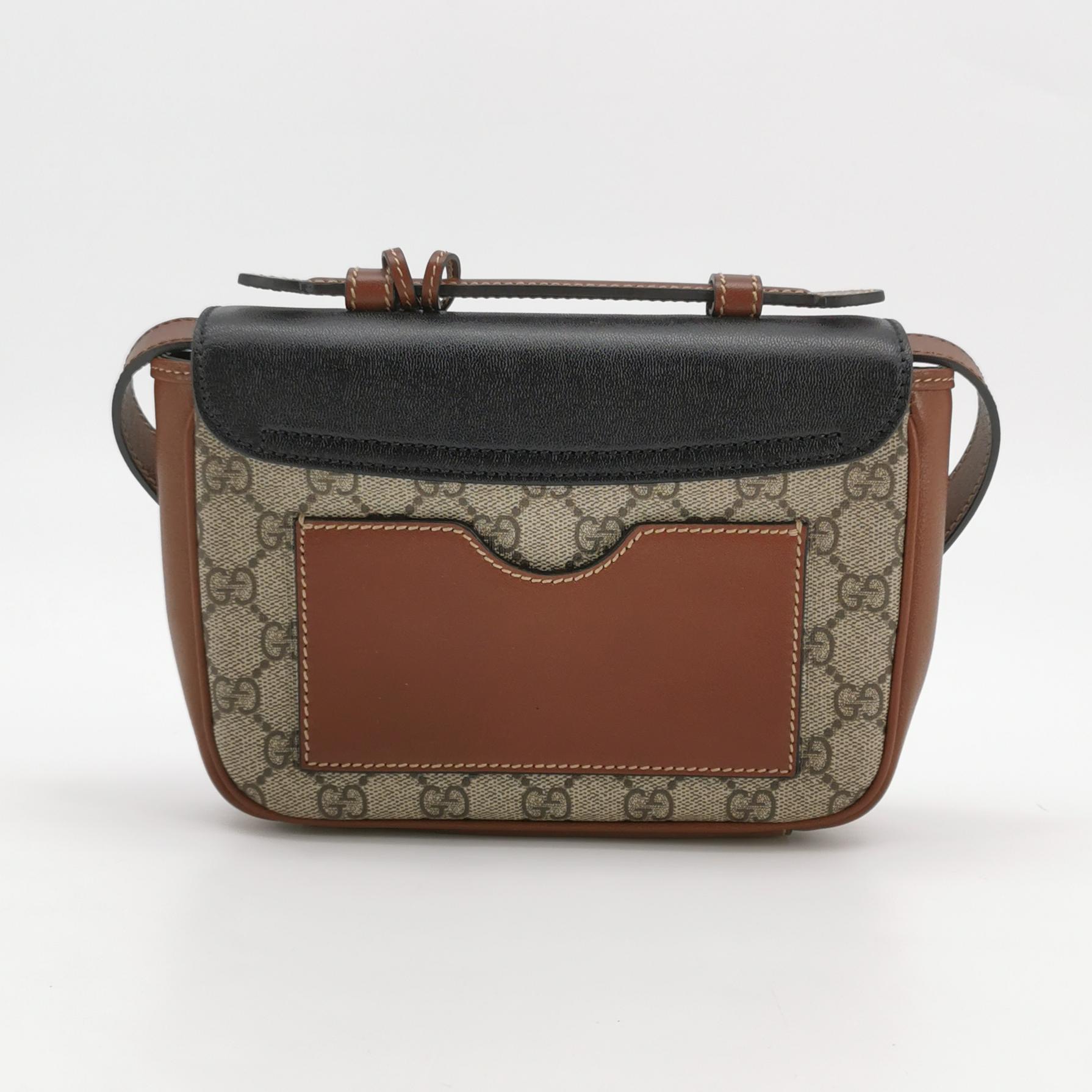 Gucci Padlock Front Pocket Flap Shoulder Bag GG Coated Canvas and Leather Mini — photo 3 of 13