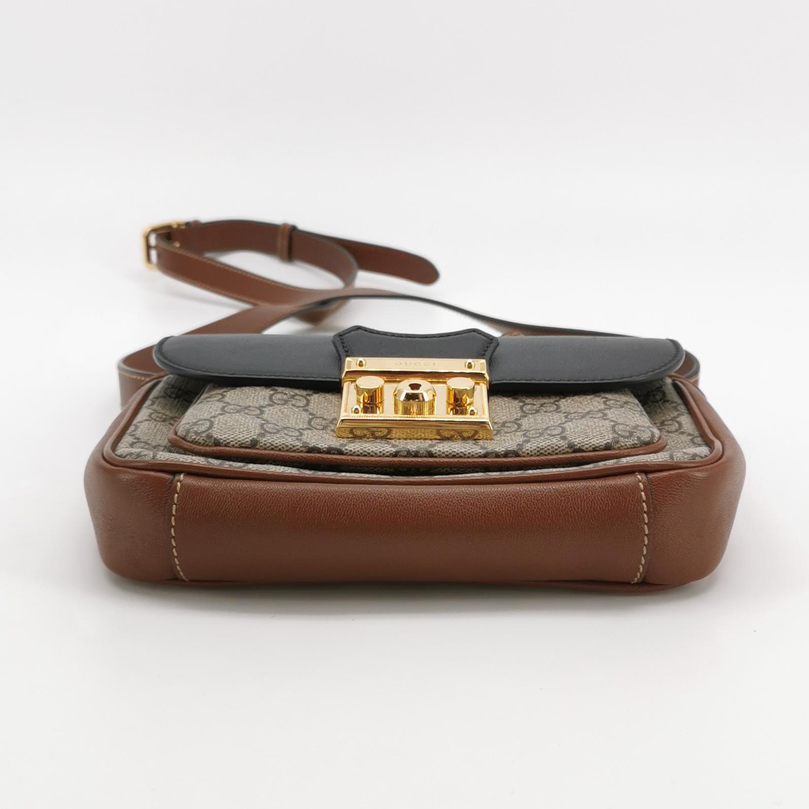 Gucci Padlock Front Pocket Flap Shoulder Bag GG Coated Canvas and Leather Mini — photo 6 of 13