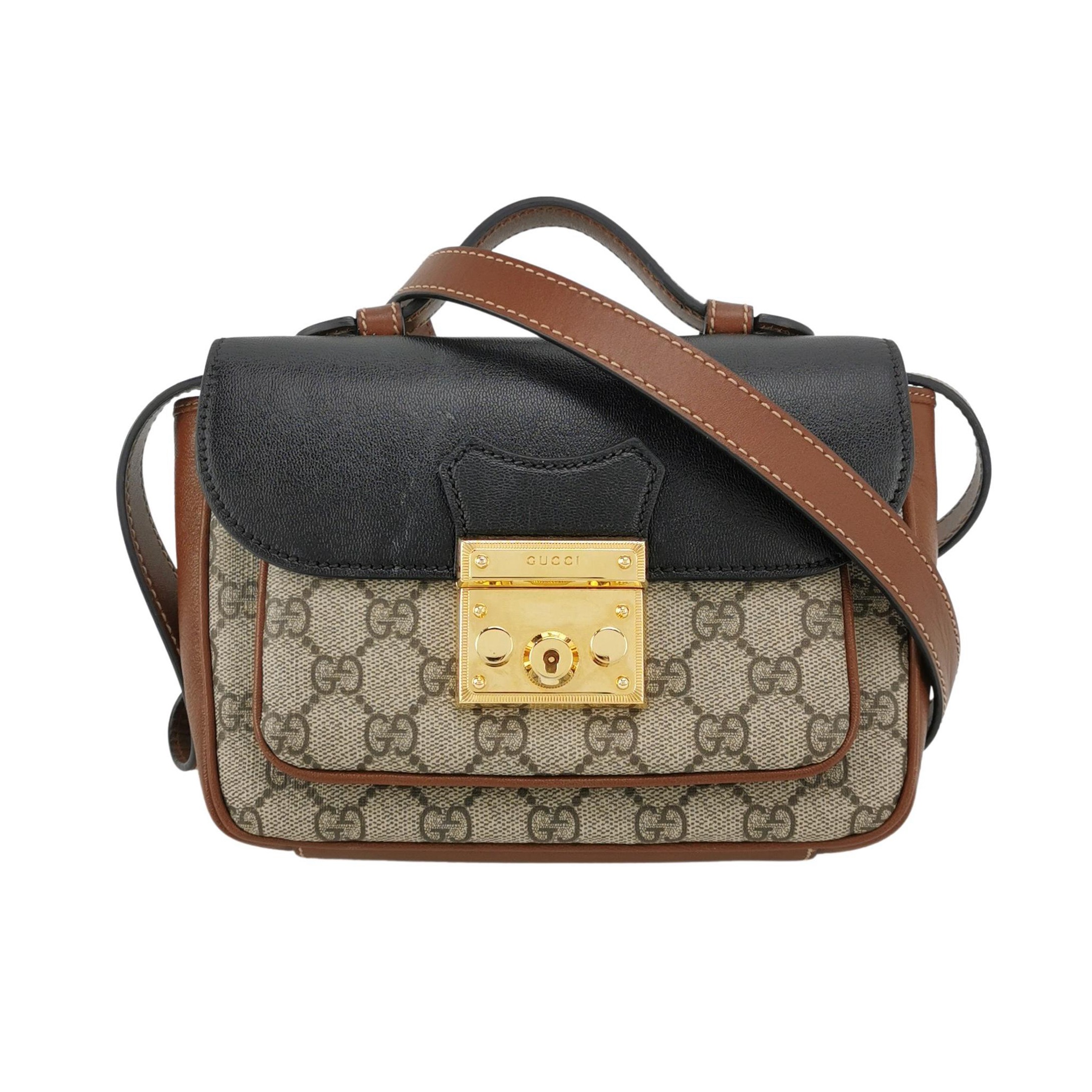 Gucci Padlock Front Pocket Flap Shoulder Bag GG Coated Canvas and Leather Mini — photo 1 of 13