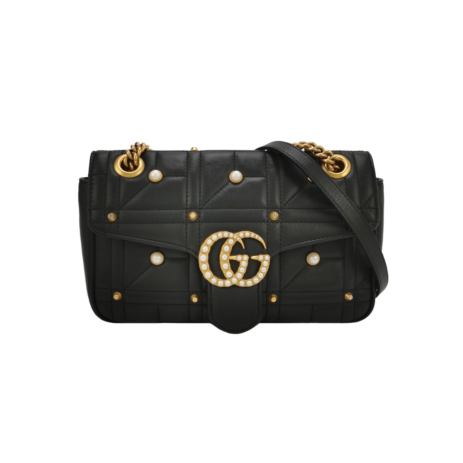 Gucci Pearly GG Marmont Flap Bag Embellished Matelasse Leather Small — photo 1 of 23