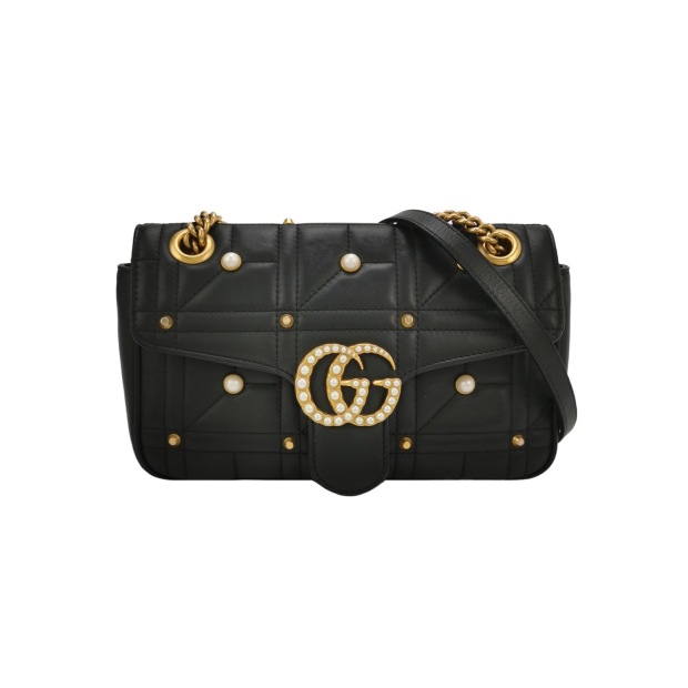 Gucci Pearly GG Marmont Flap Bag Embellished Matelasse Leather Small — pre-owned, Vierlot