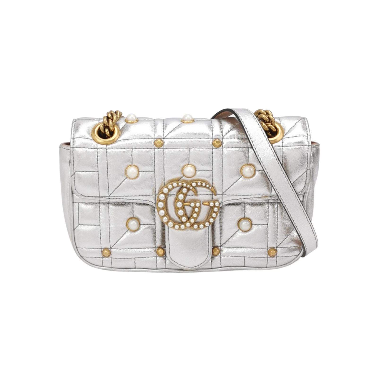 Gucci Pearly GG Marmont Flap Bag Embellished Matelasse Leather Mini — photo 1 of 20