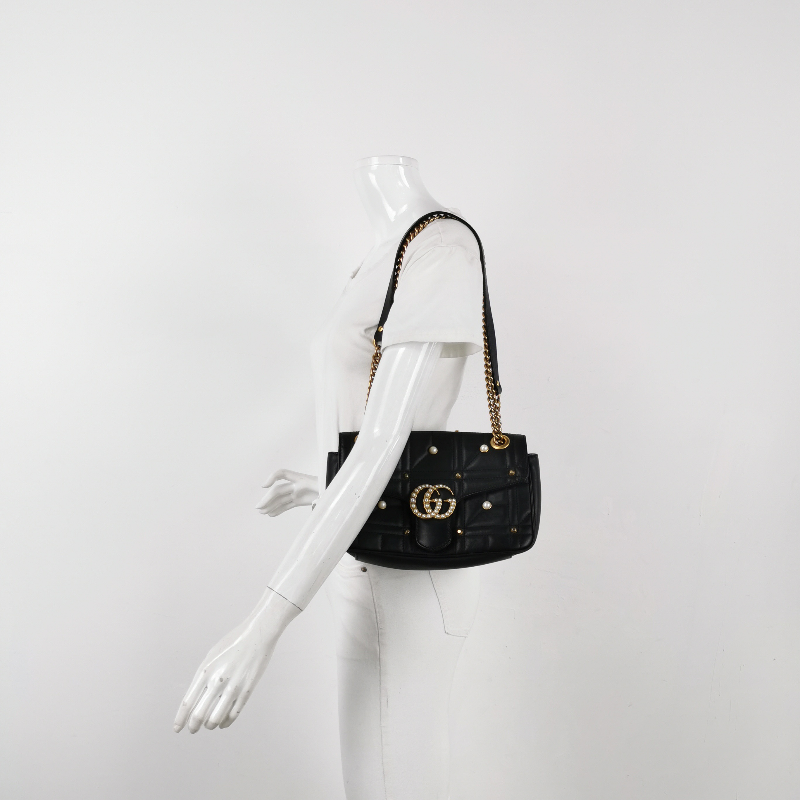 Gucci Pearly GG Marmont Flap Bag Embellished Matelasse Leather Small — alternate view