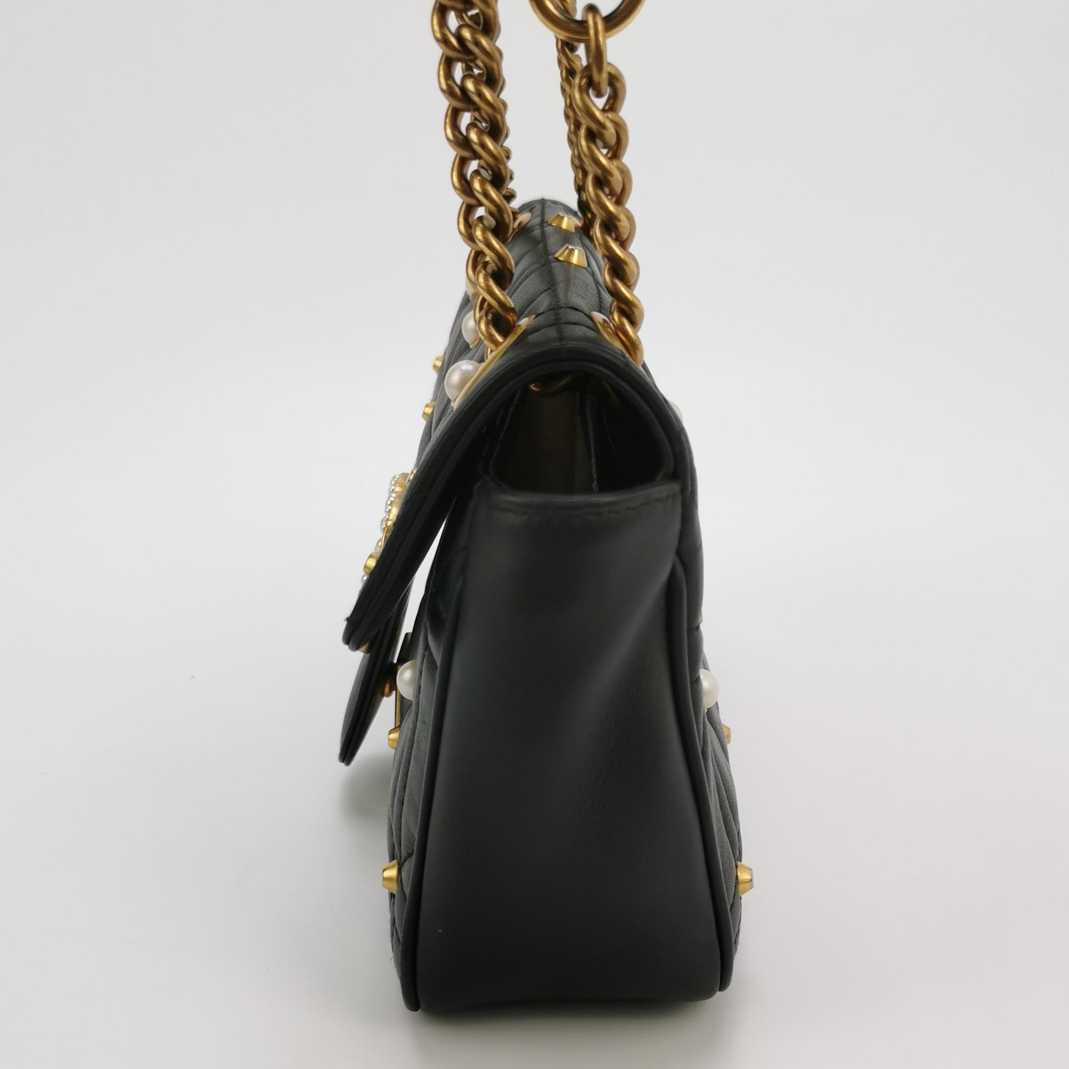 Gucci Pearly GG Marmont Flap Bag Embellished Matelasse Leather Small — photo 4 of 23