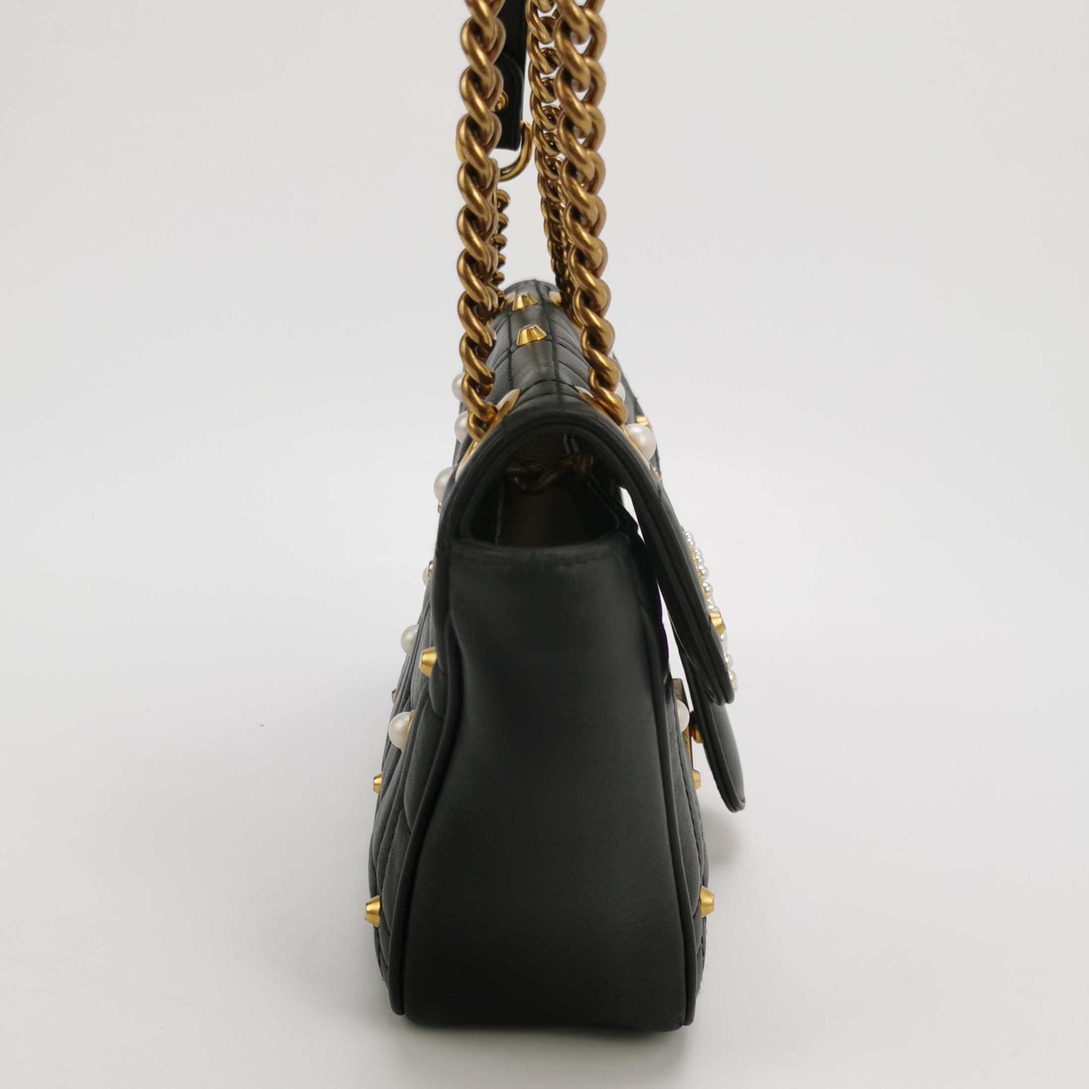 Gucci Pearly GG Marmont Flap Bag Embellished Matelasse Leather Small — photo 3 of 23