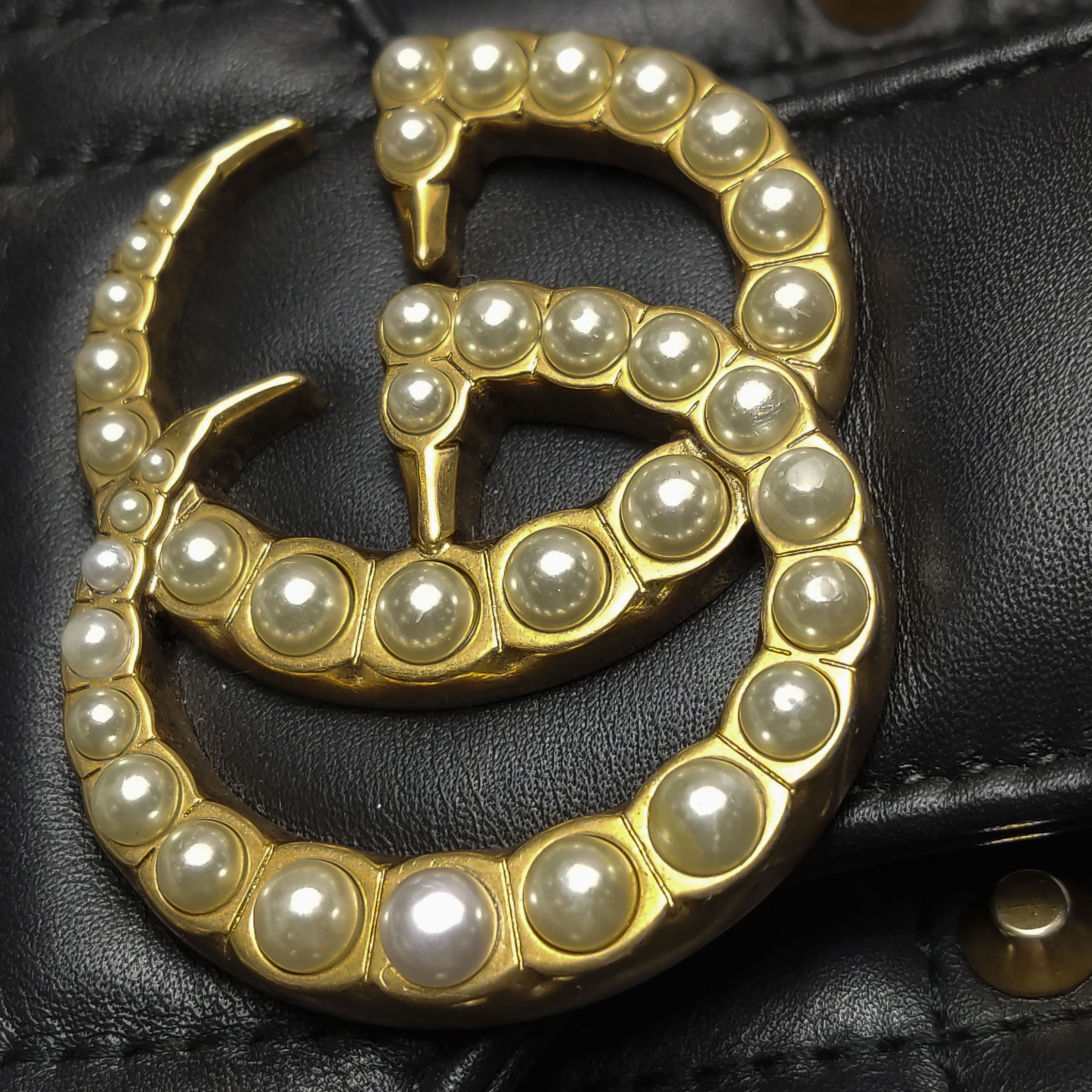 Gucci Pearly GG Marmont Flap Bag Embellished Matelasse Leather Small — photo 9 of 23