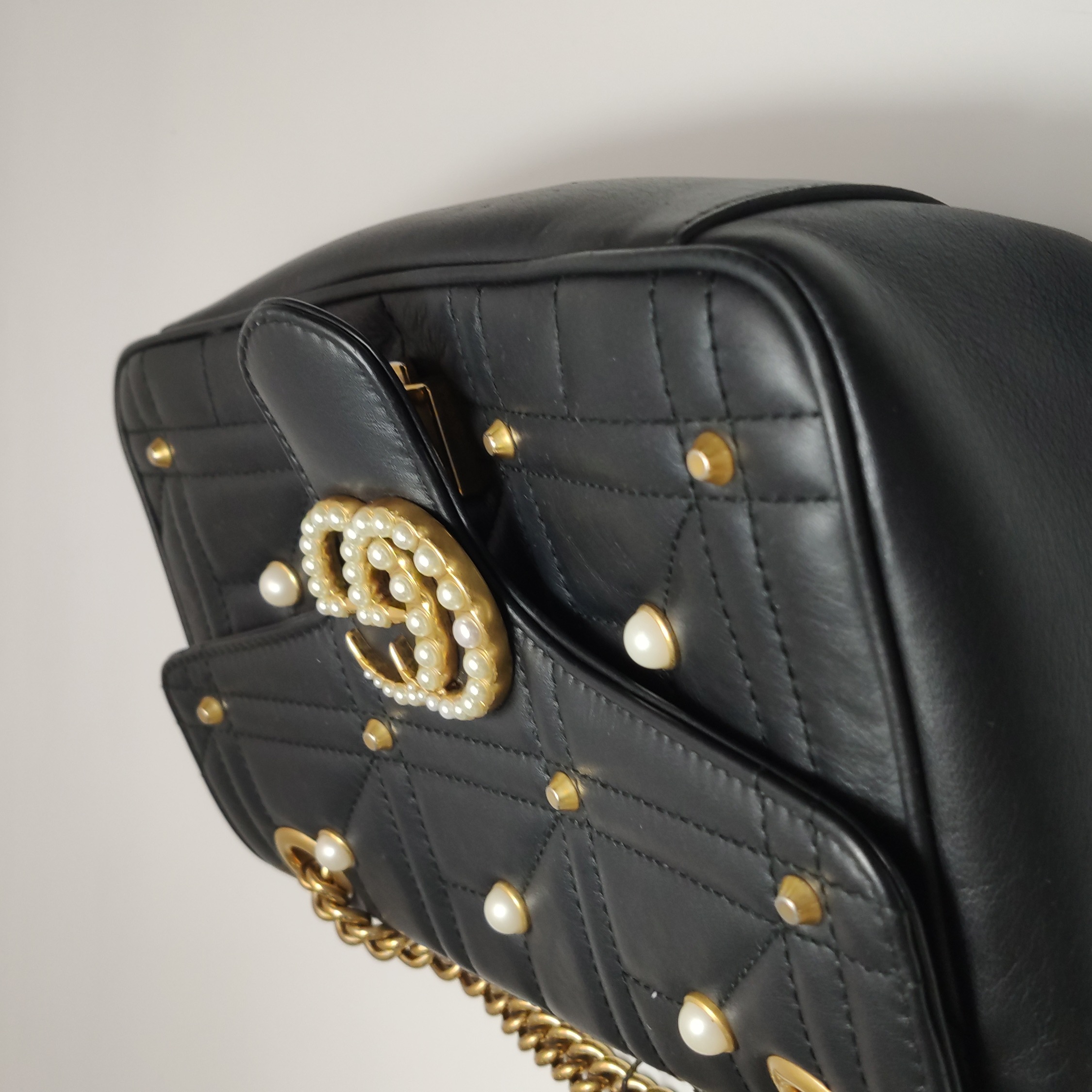 Gucci Pearly GG Marmont Flap Bag Embellished Matelasse Leather Small — photo 23 of 23