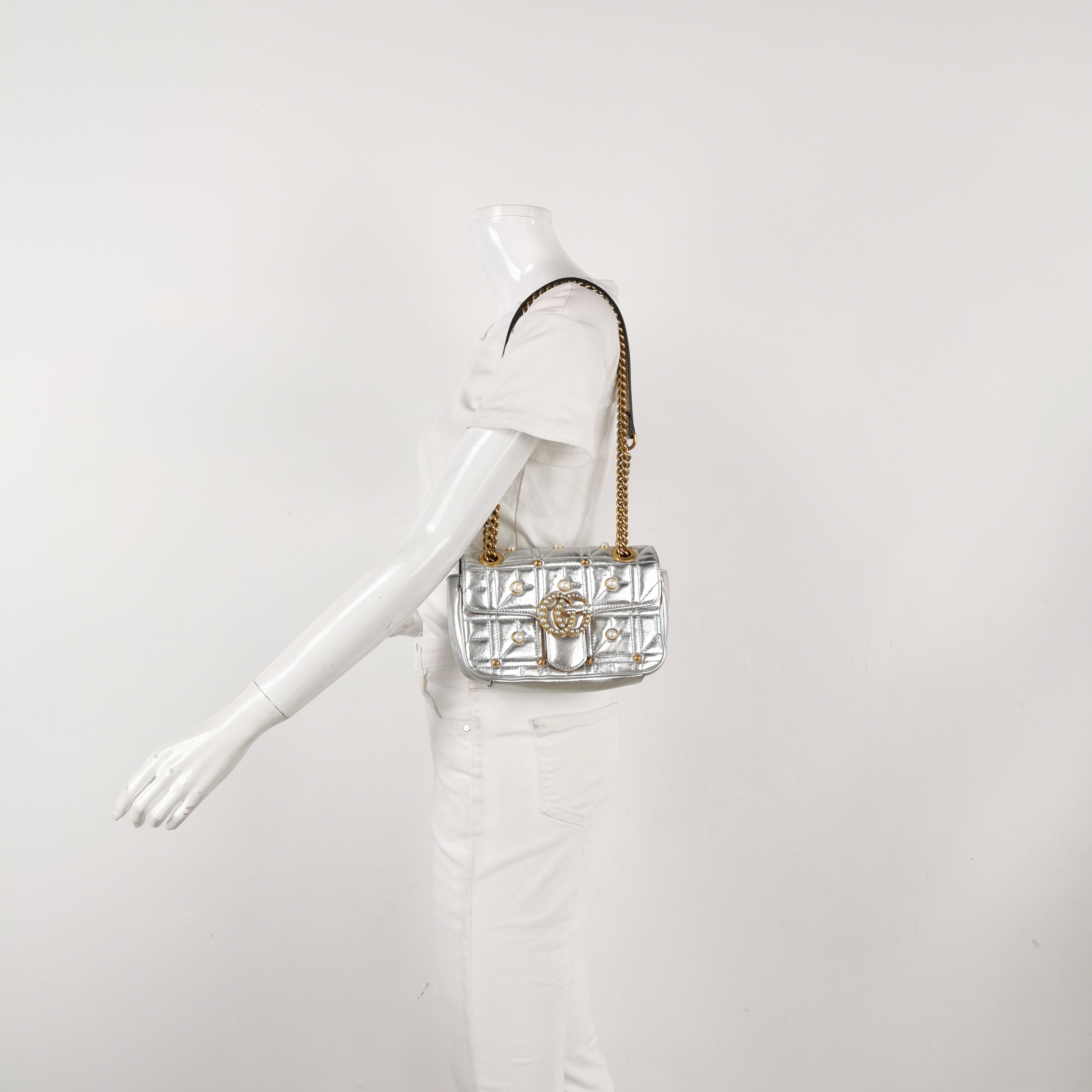 Gucci Pearly GG Marmont Flap Bag Embellished Matelasse Leather Mini — alternate view