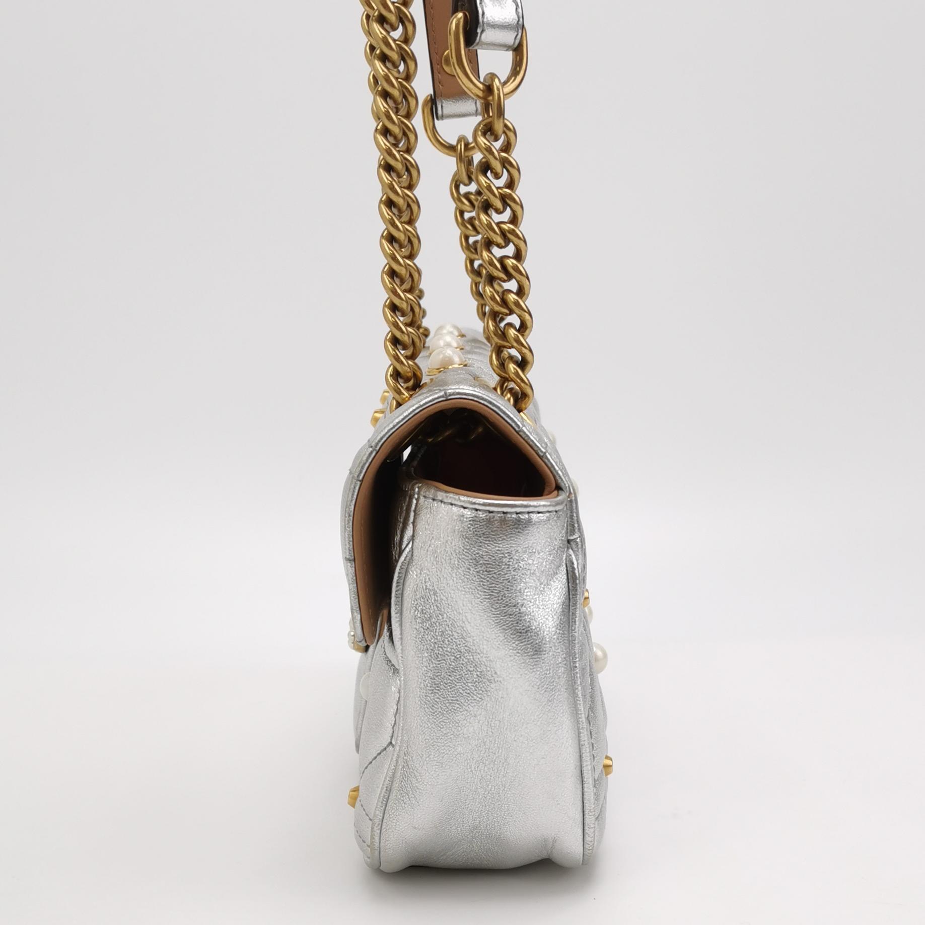 Gucci Pearly GG Marmont Flap Bag Embellished Matelasse Leather Mini — photo 4 of 20