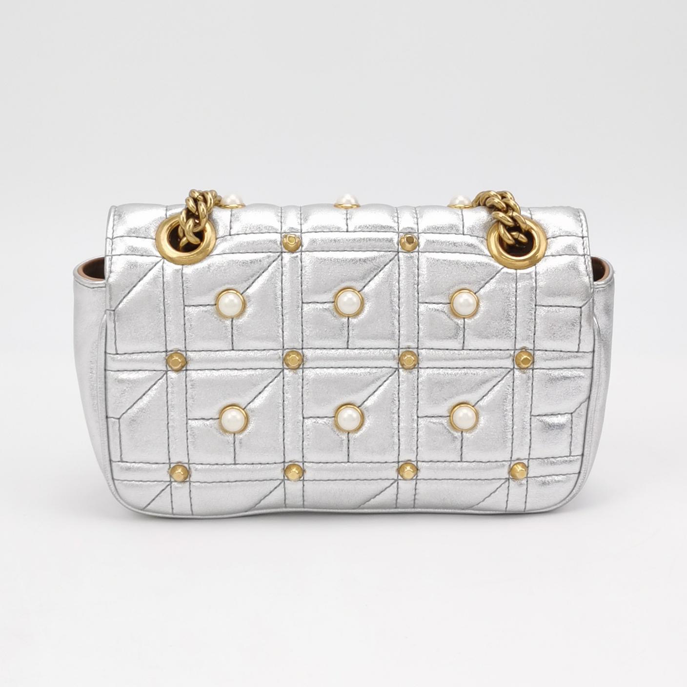 Gucci Pearly GG Marmont Flap Bag Embellished Matelasse Leather Mini — photo 5 of 20